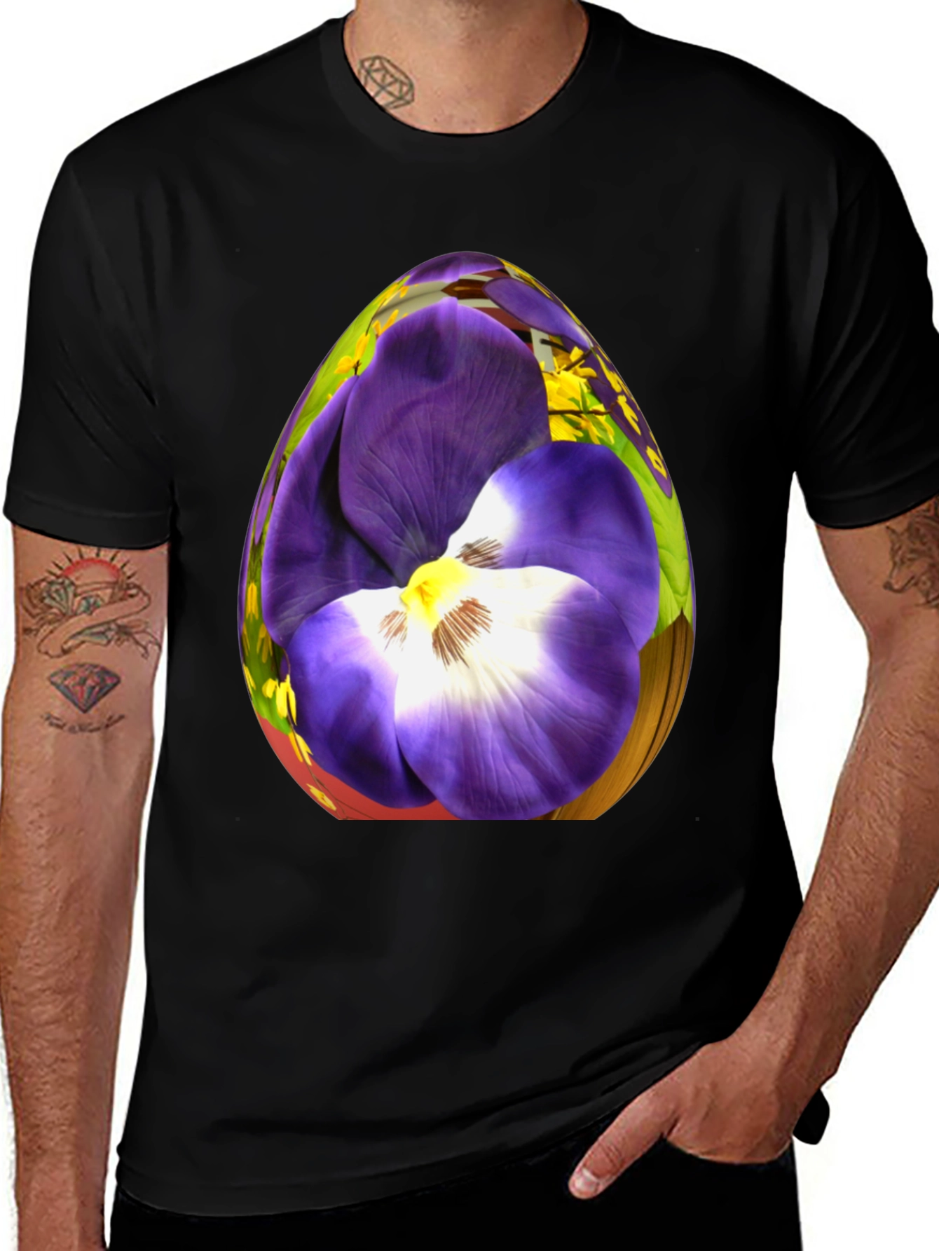 Floral Egg Graphic Black T-Shirt