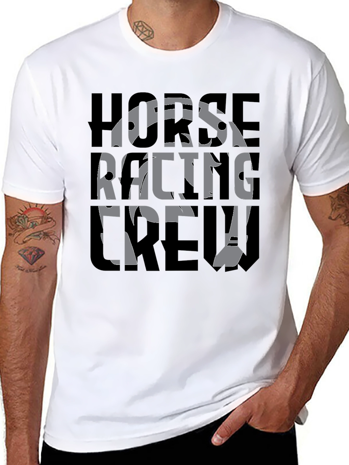 Horse Racing Crew Black Graphic T-Shirt