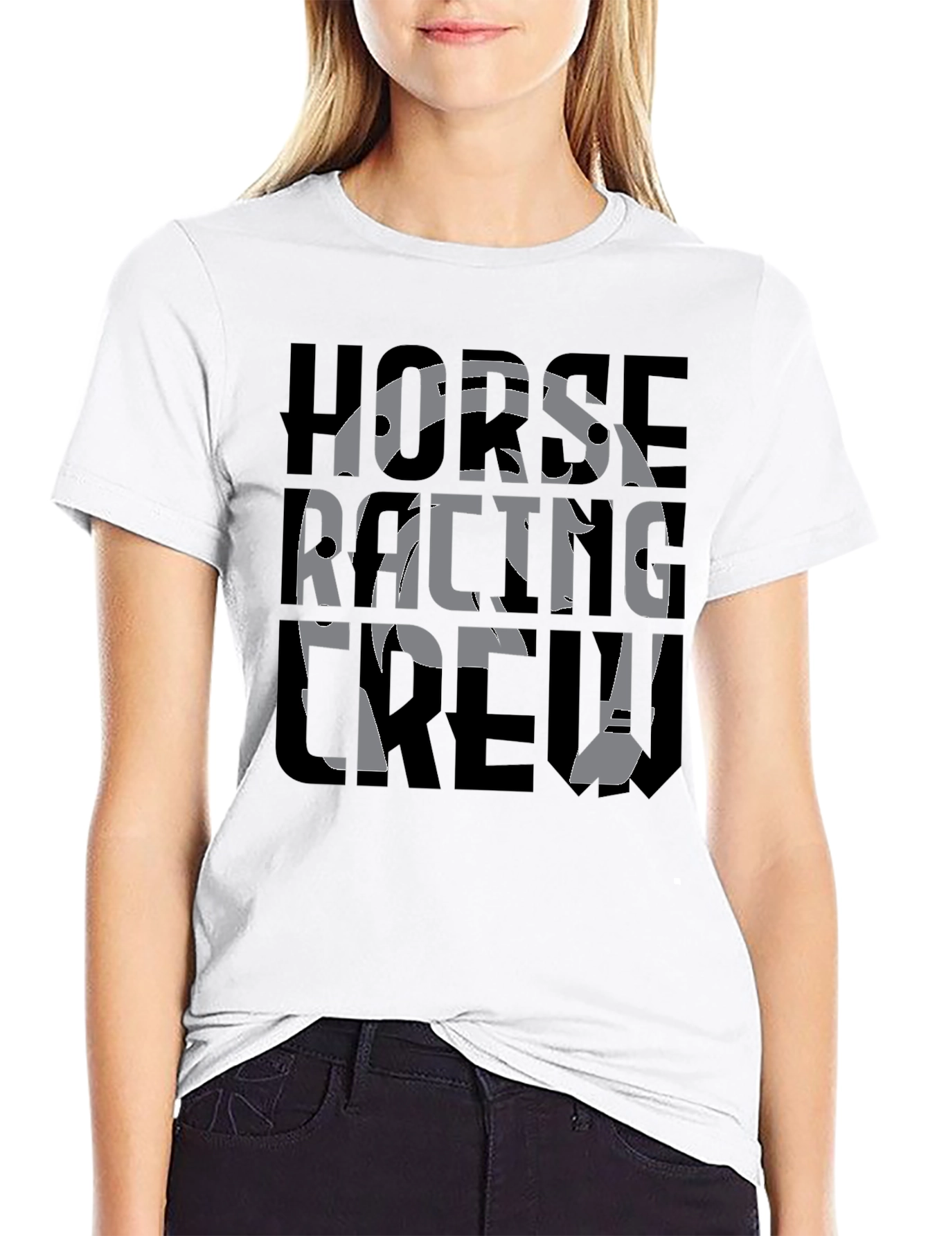 Horse Racing Crew Black Graphic T-Shirt