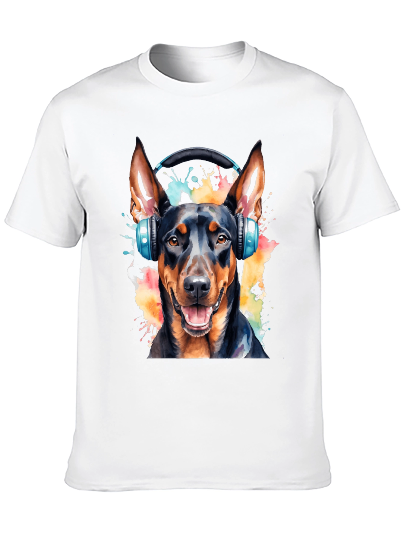 Dog with Headphones Black T-Shirt