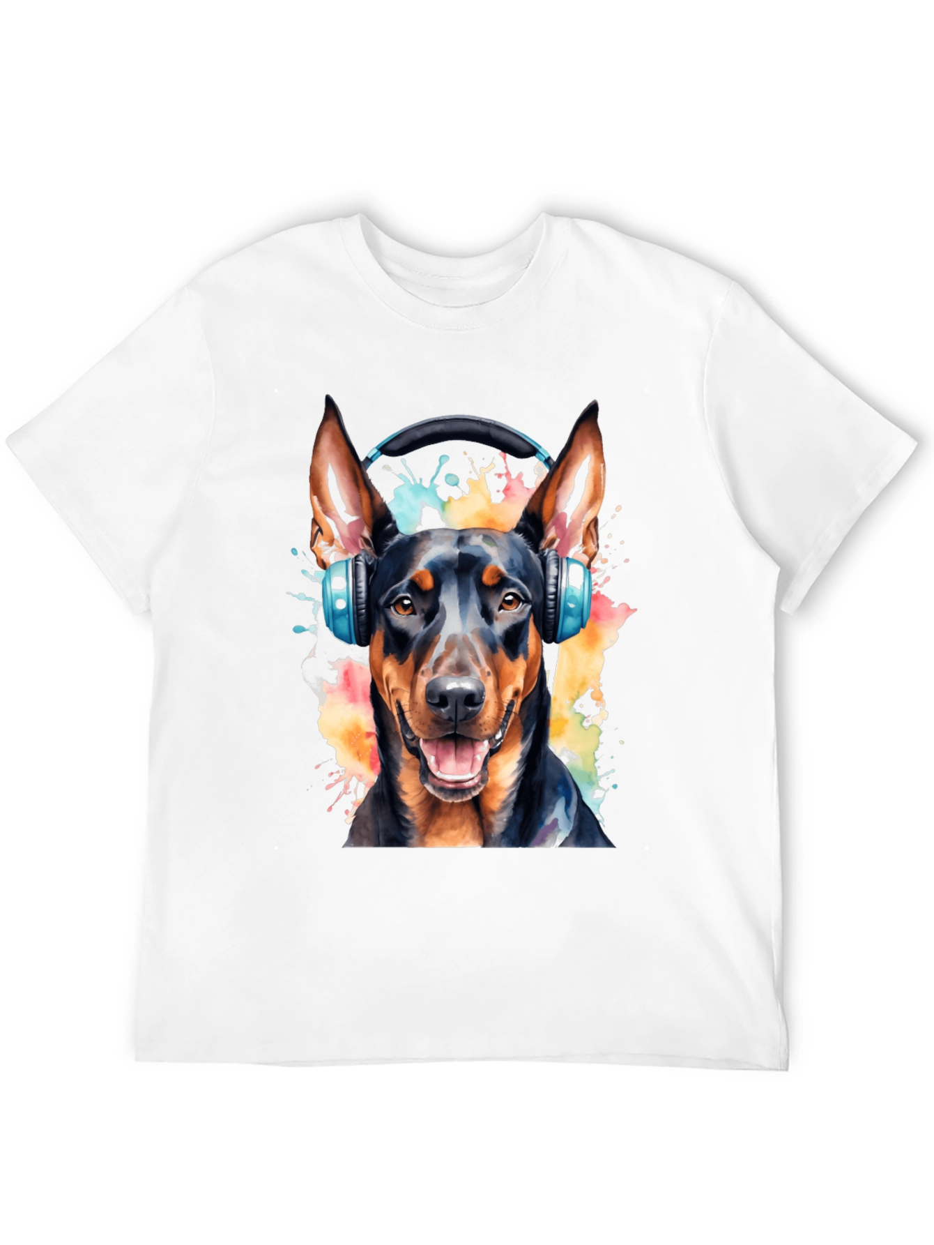 Dog with Headphones Black T-Shirt