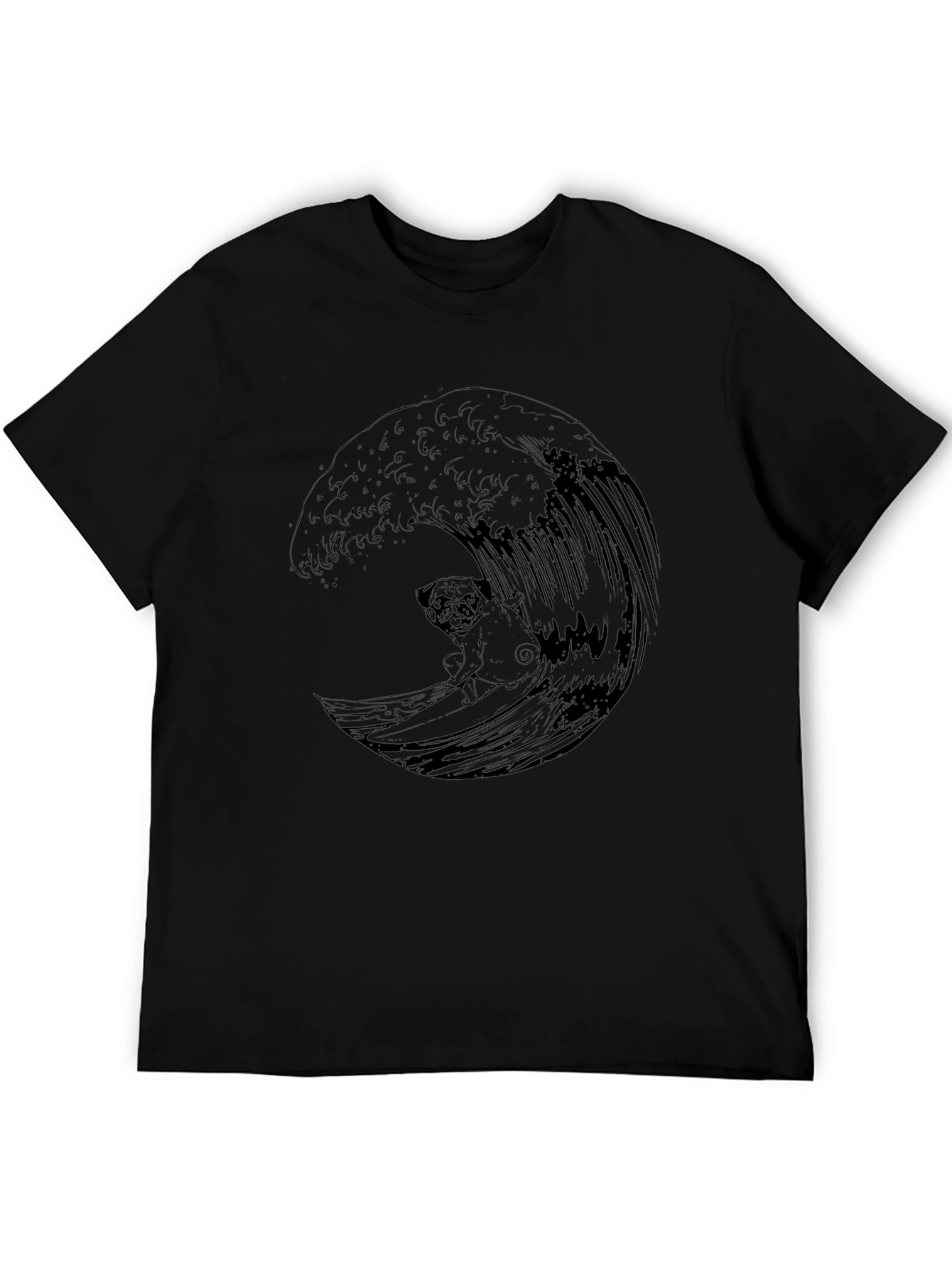 Surfing Pug Graphic Tee - Cool Wave Design