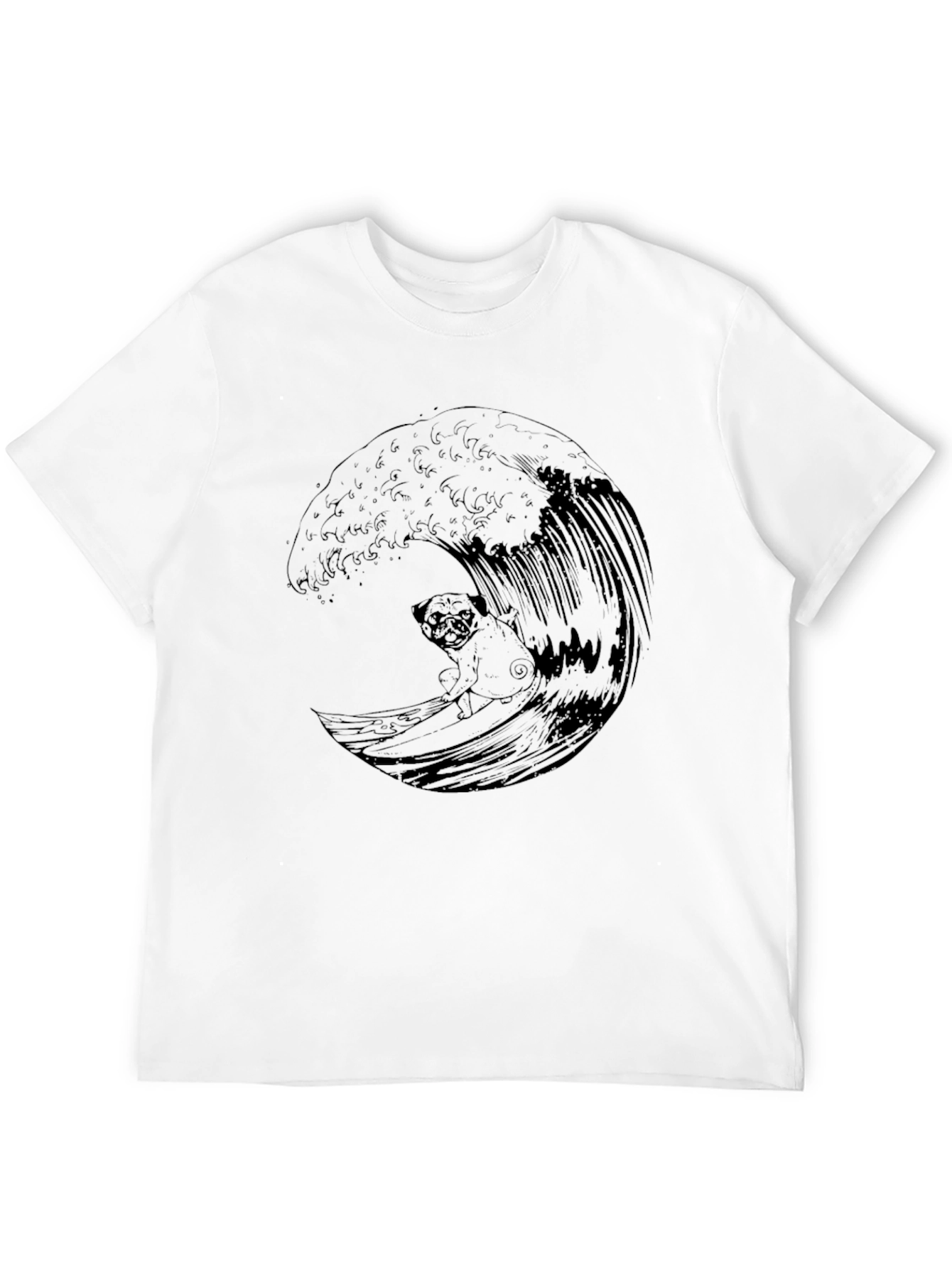 Surfing Pug Graphic Tee - Cool Wave Design