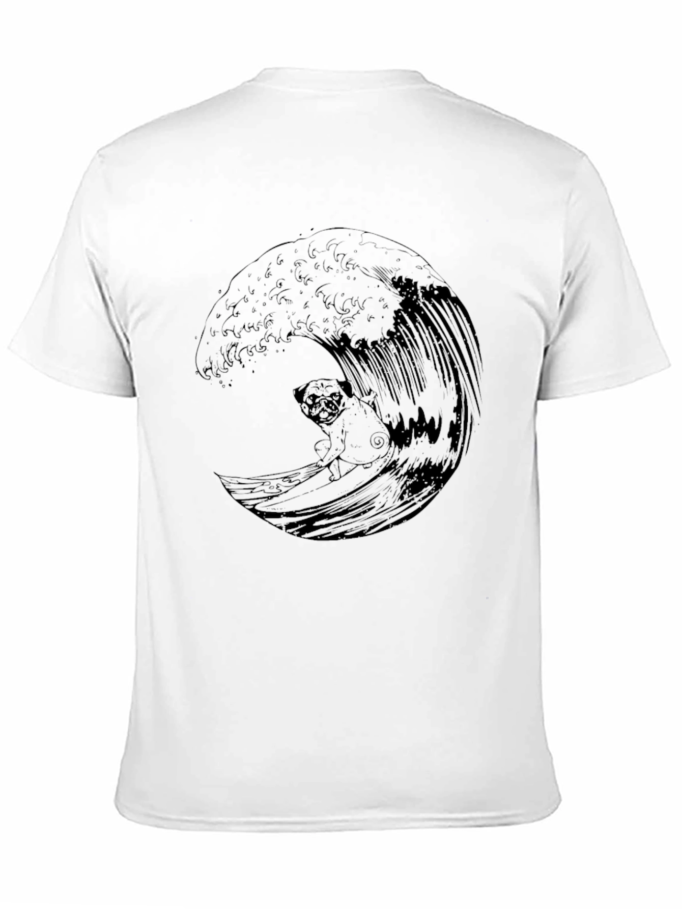 Surfing Pug Graphic Tee - Cool Wave Design