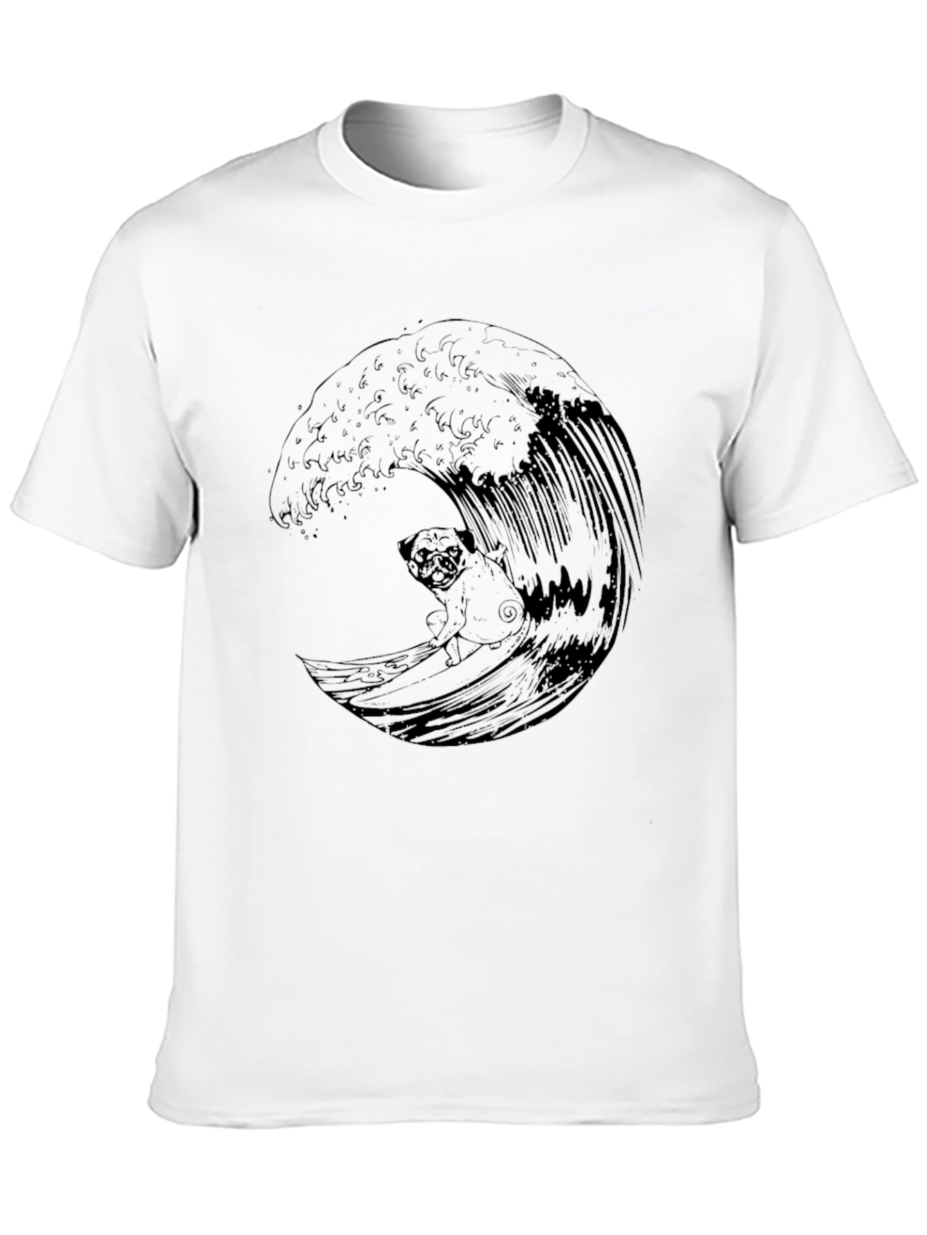 Surfing Pug Graphic Tee - Cool Wave Design