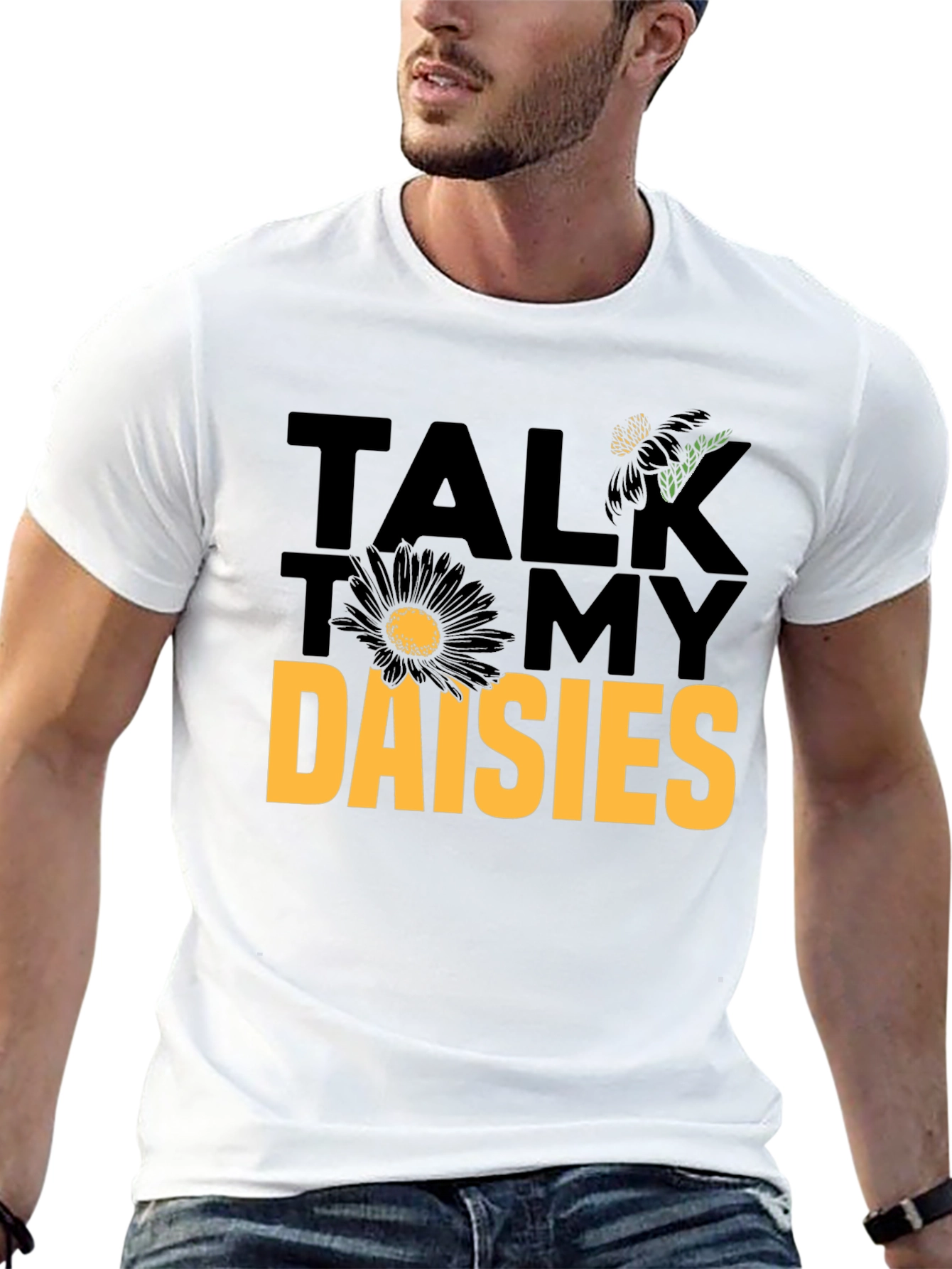 Talk to My Daisies Graphic Tee - Black