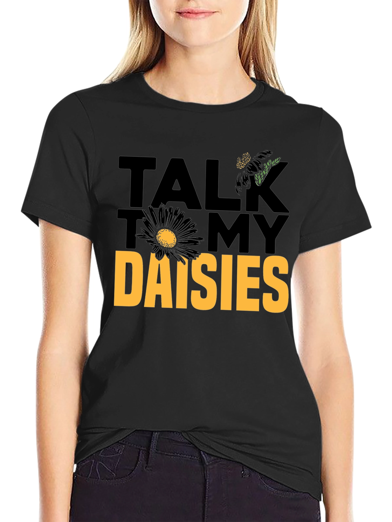 Talk to My Daisies Graphic Tee - Black