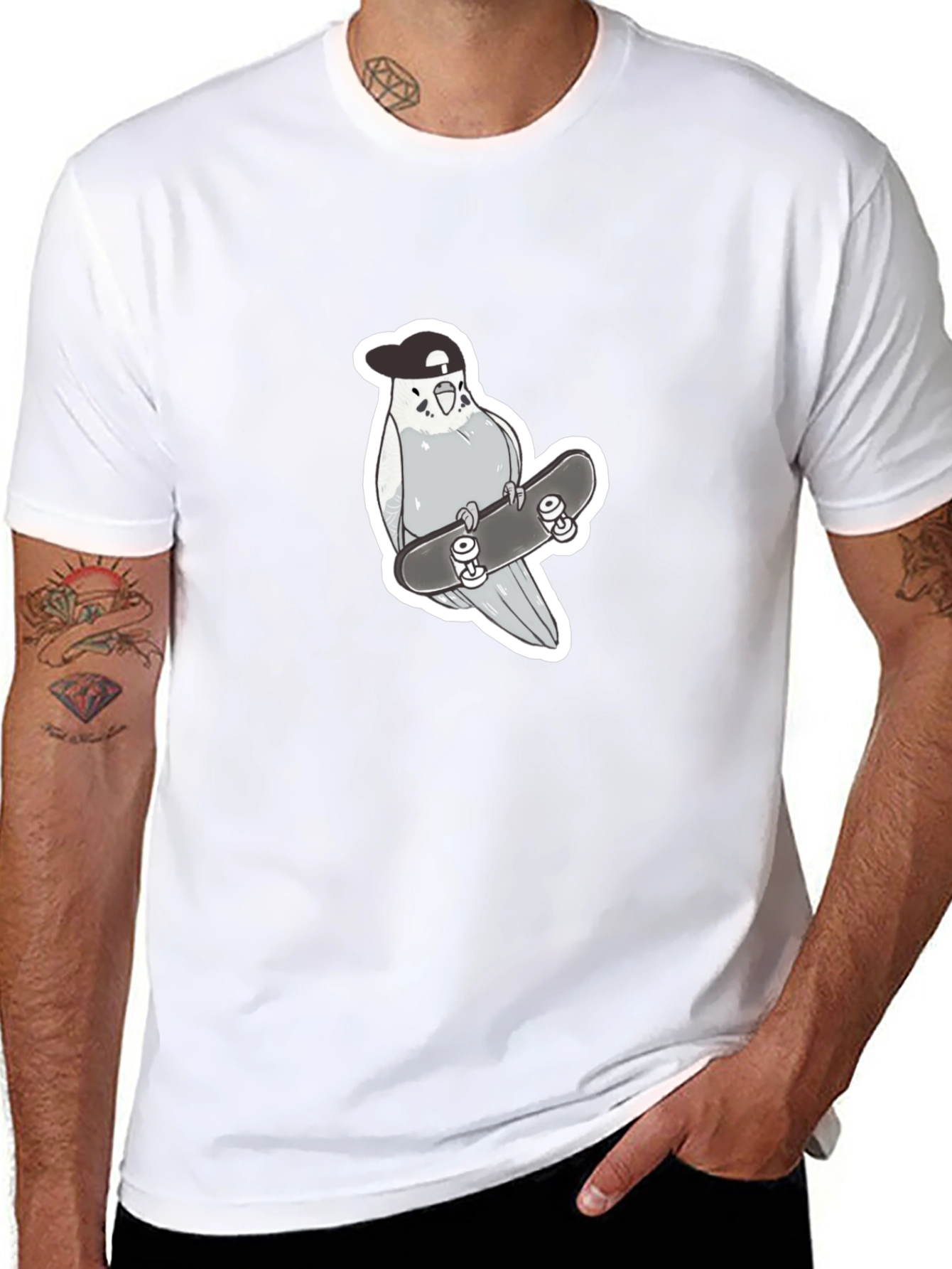 Cool Bird Skateboard Graphic Tee