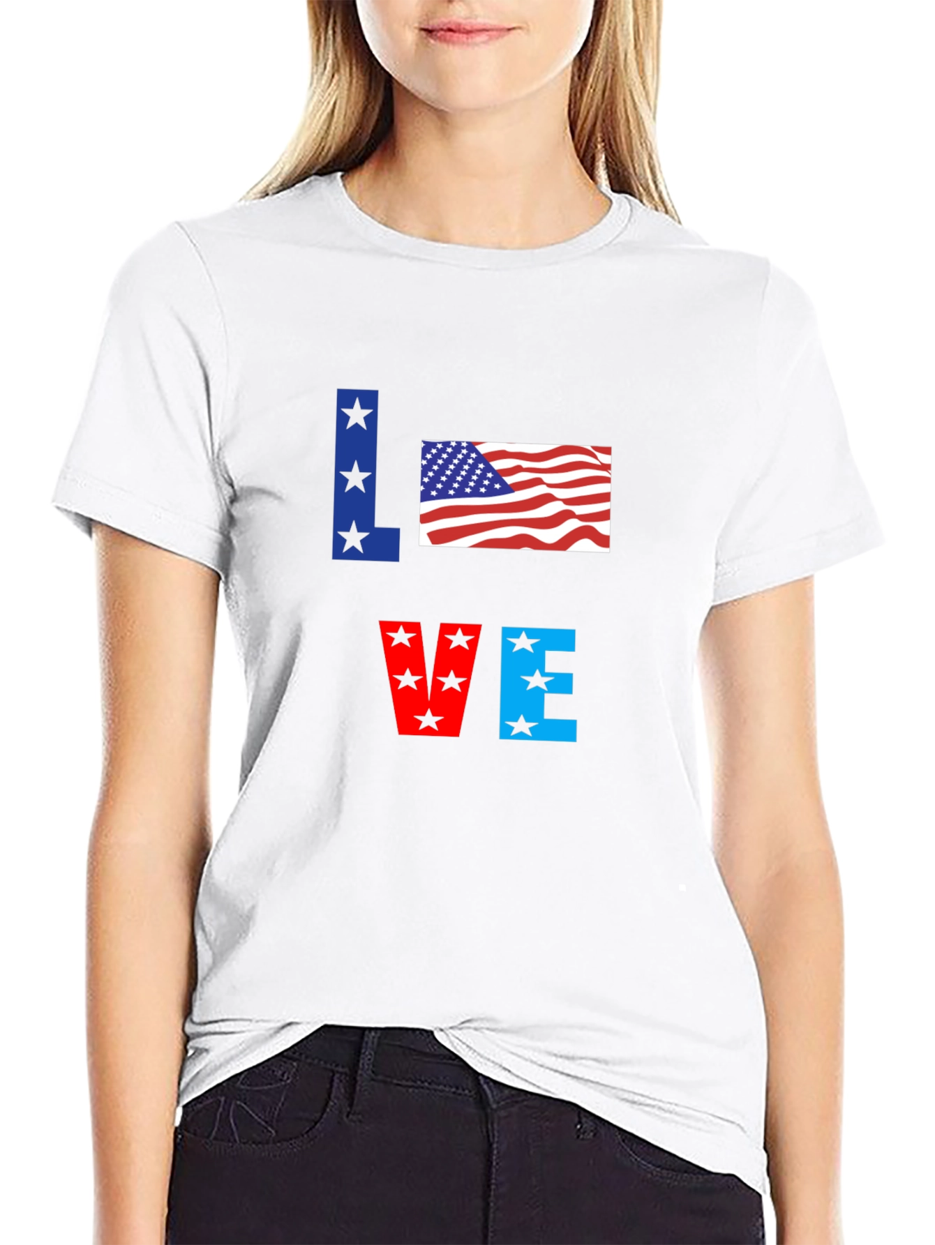 Patriotic Love USA Flag Graphic T-Shirt