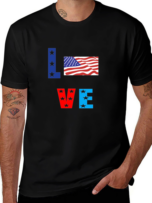Patriotic Love USA Flag Graphic T-Shirt