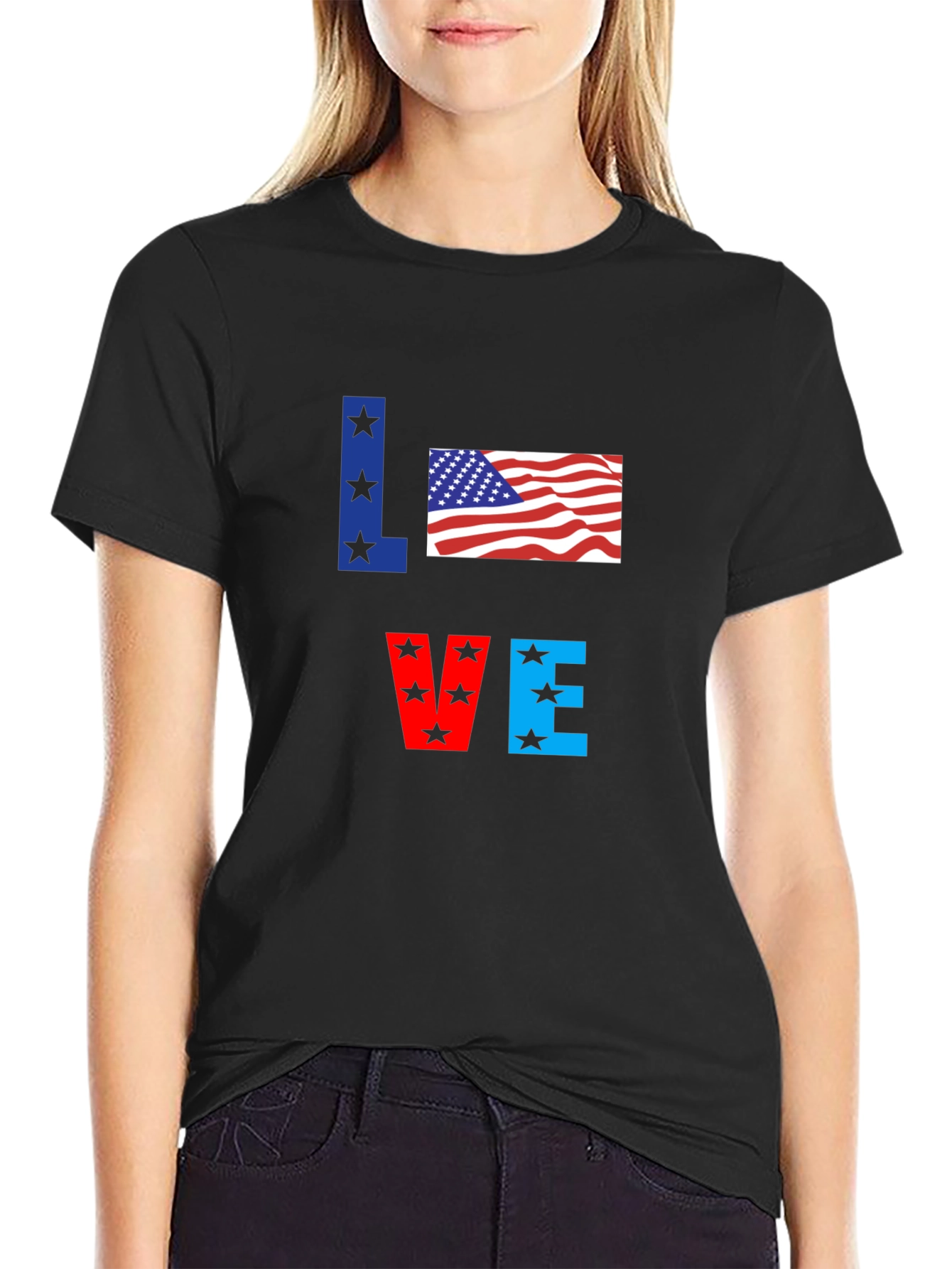 Patriotic Love USA Flag Graphic T-Shirt