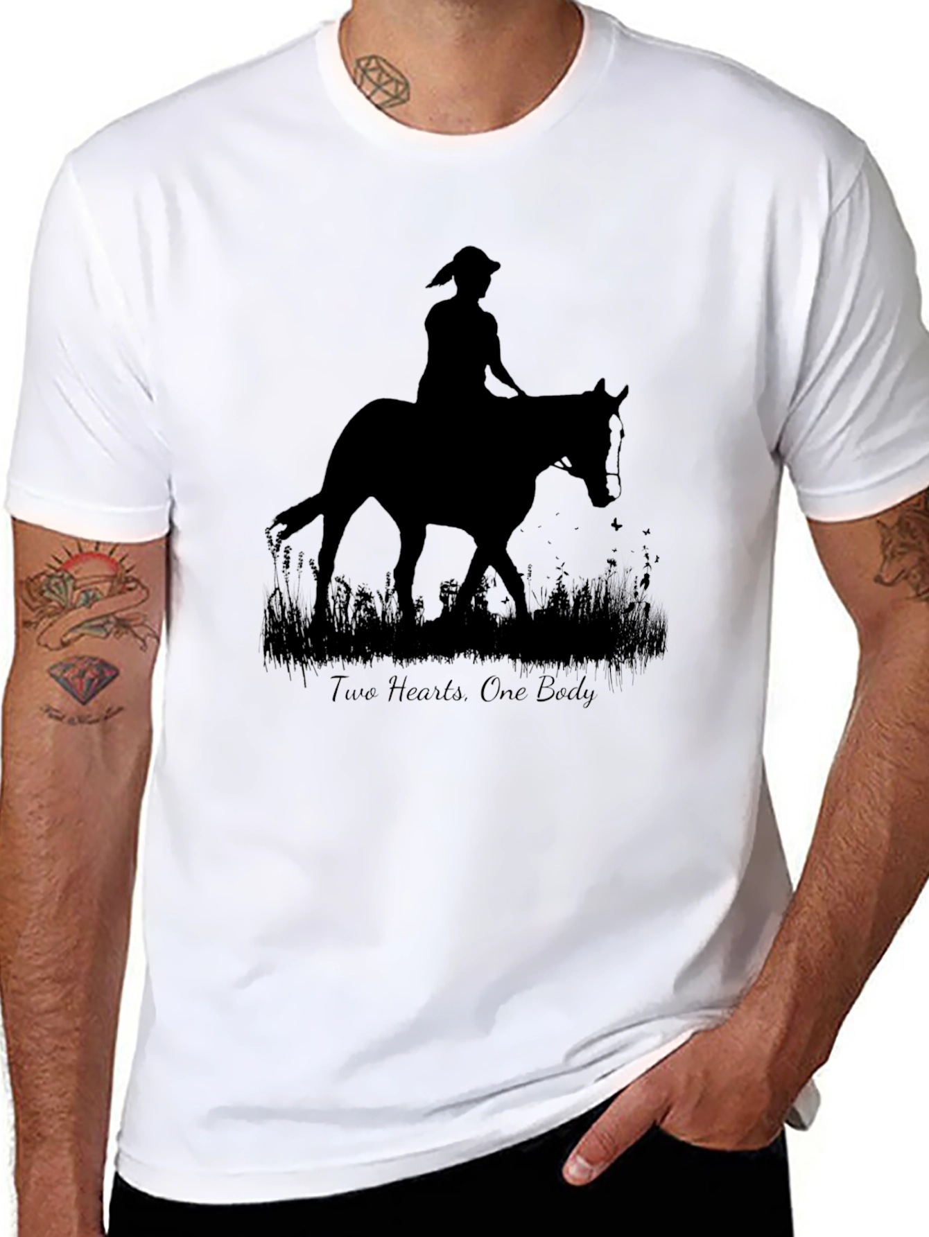 Two Hearts One Body Silhouette Black Tee