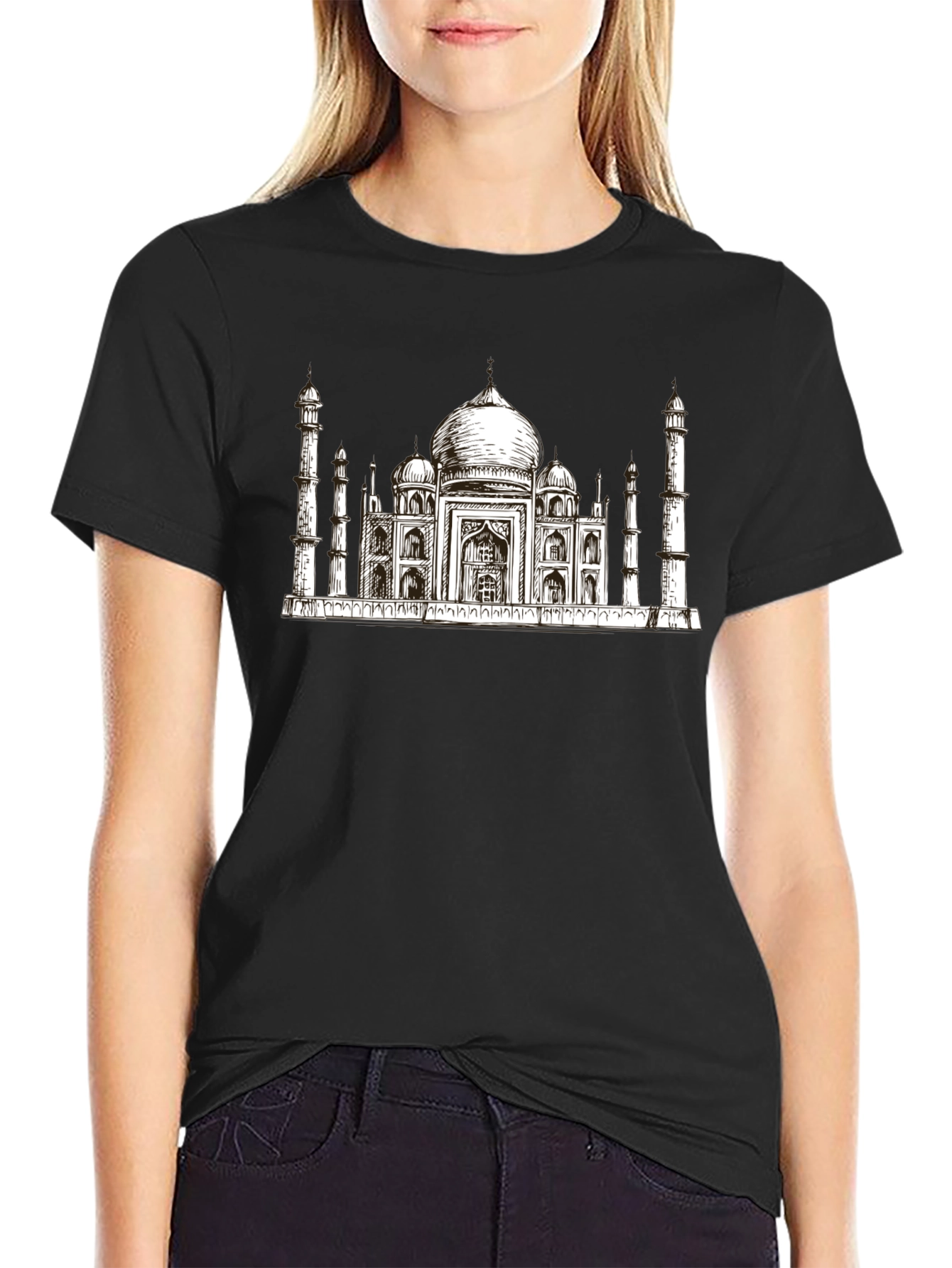 Taj Mahal Graphic Print Black T-Shirt