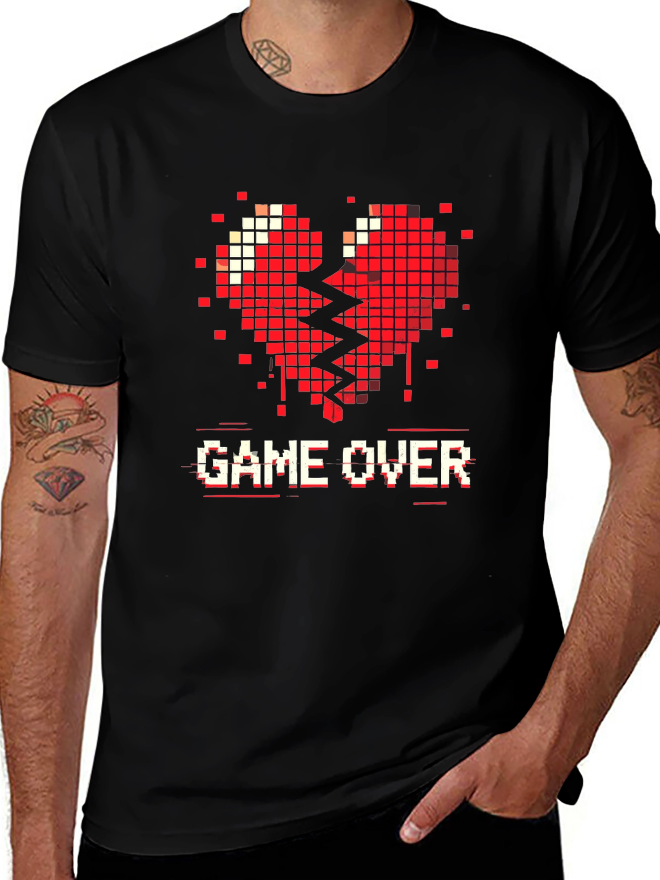 Game Over Pixel Heart Graphic T-Shirt