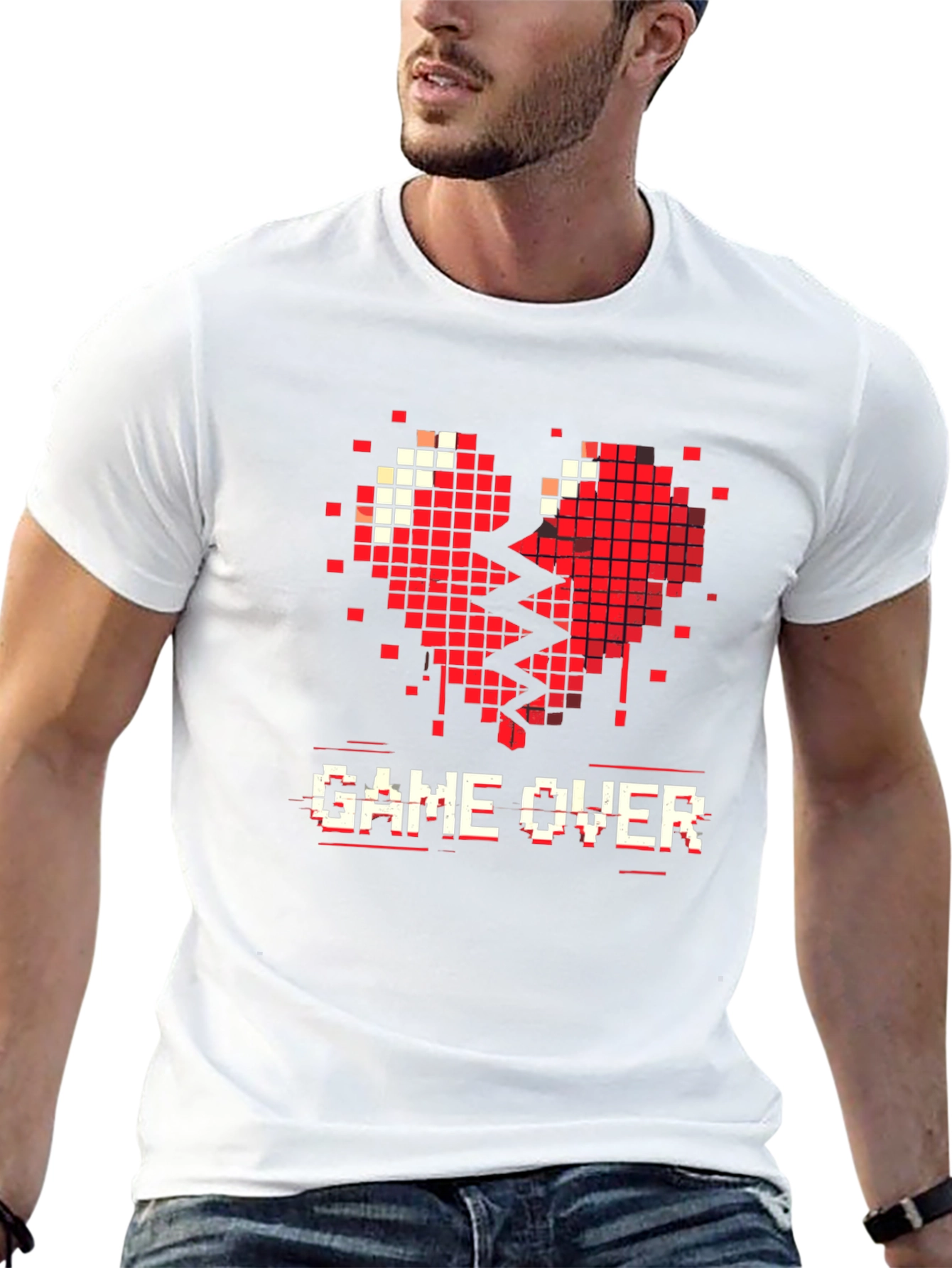 Game Over Pixel Heart Graphic T-Shirt
