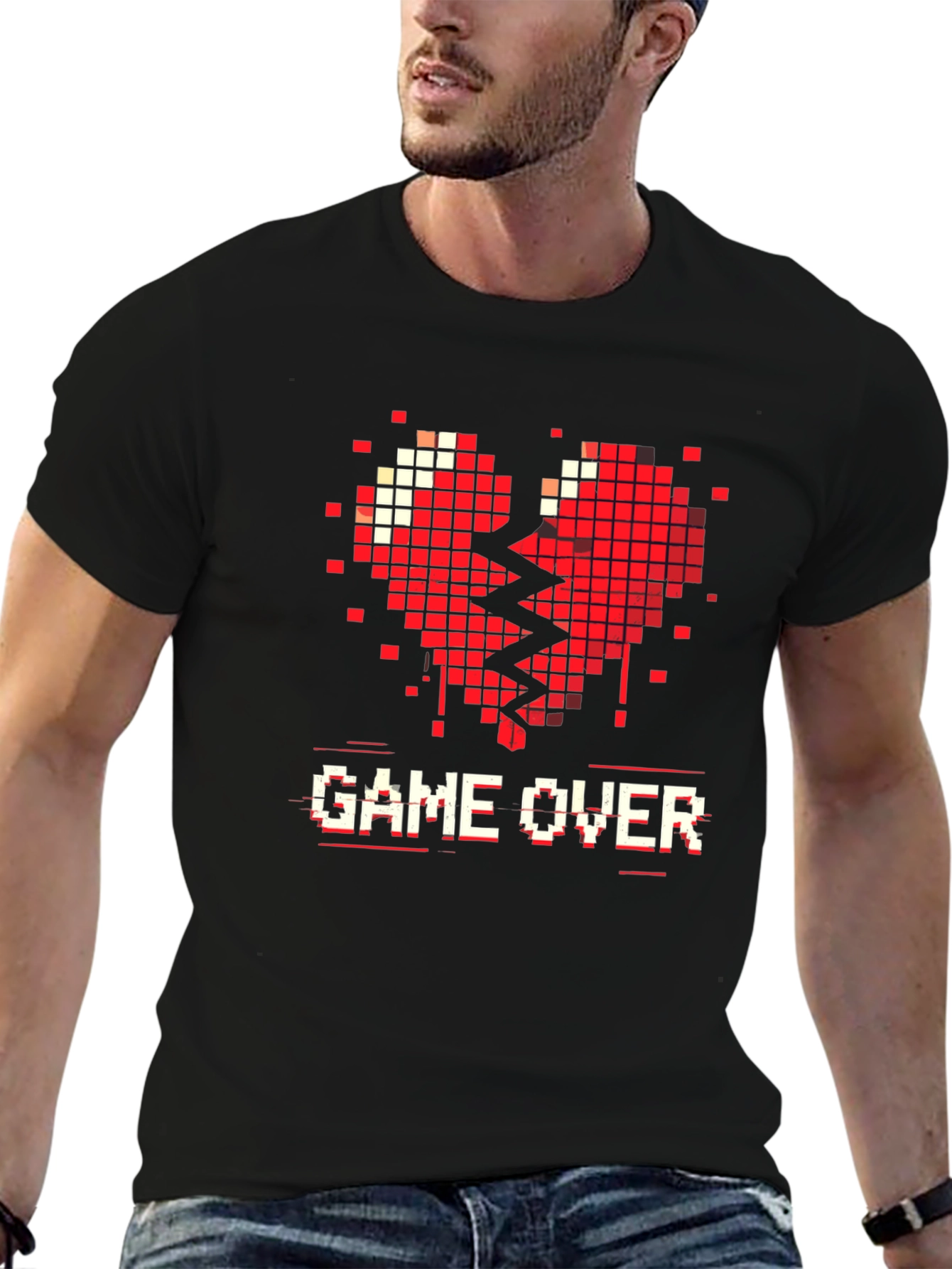 Game Over Pixel Heart Graphic T-Shirt