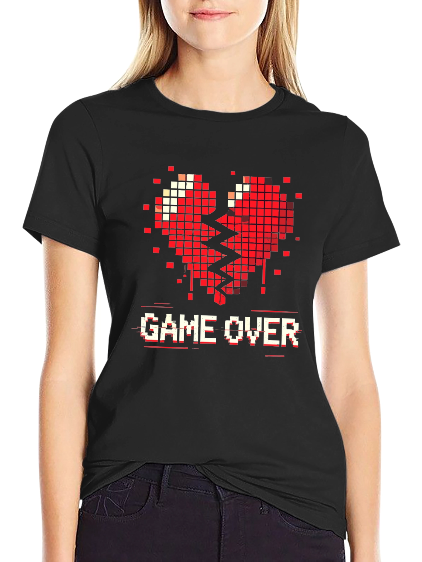 Game Over Pixel Heart Graphic T-Shirt