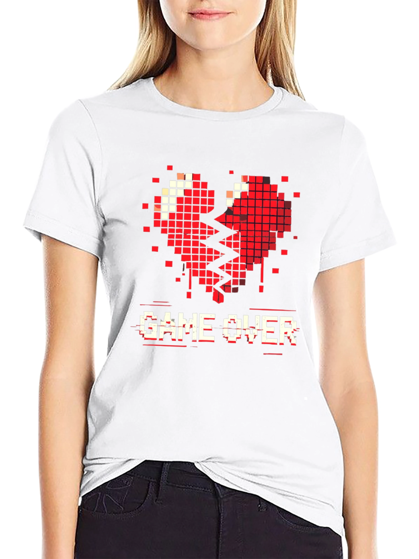 Game Over Pixel Heart Graphic T-Shirt