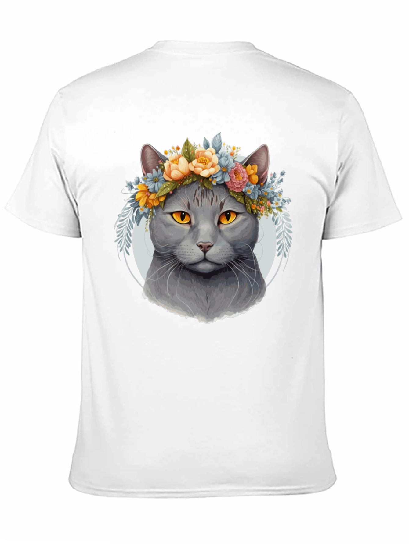 Cat with Floral Crown Black T-Shirt