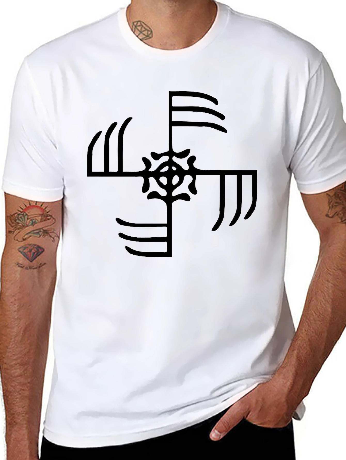 Black T-Shirt with Unique Geometric Design