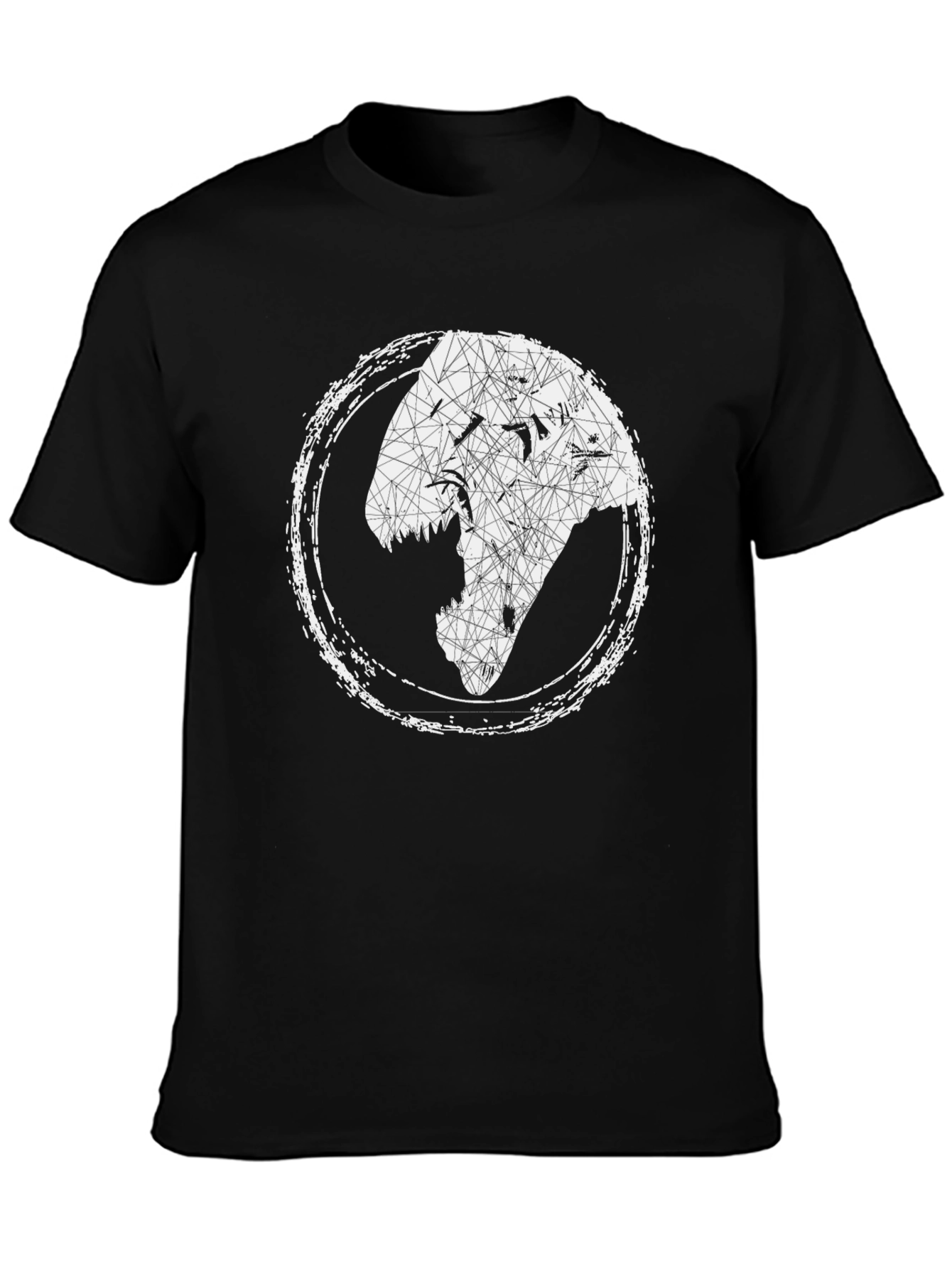 Geometric Dinosaur Head Graphic Tee - Black