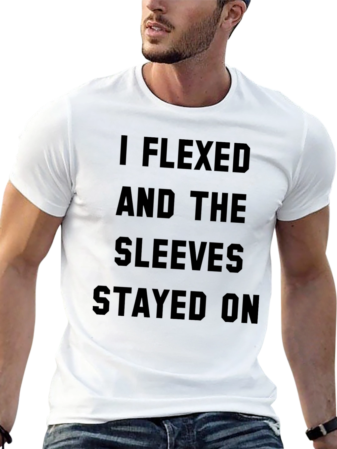 I Flexed and The Sleeves Stayed On Black T-Shirt