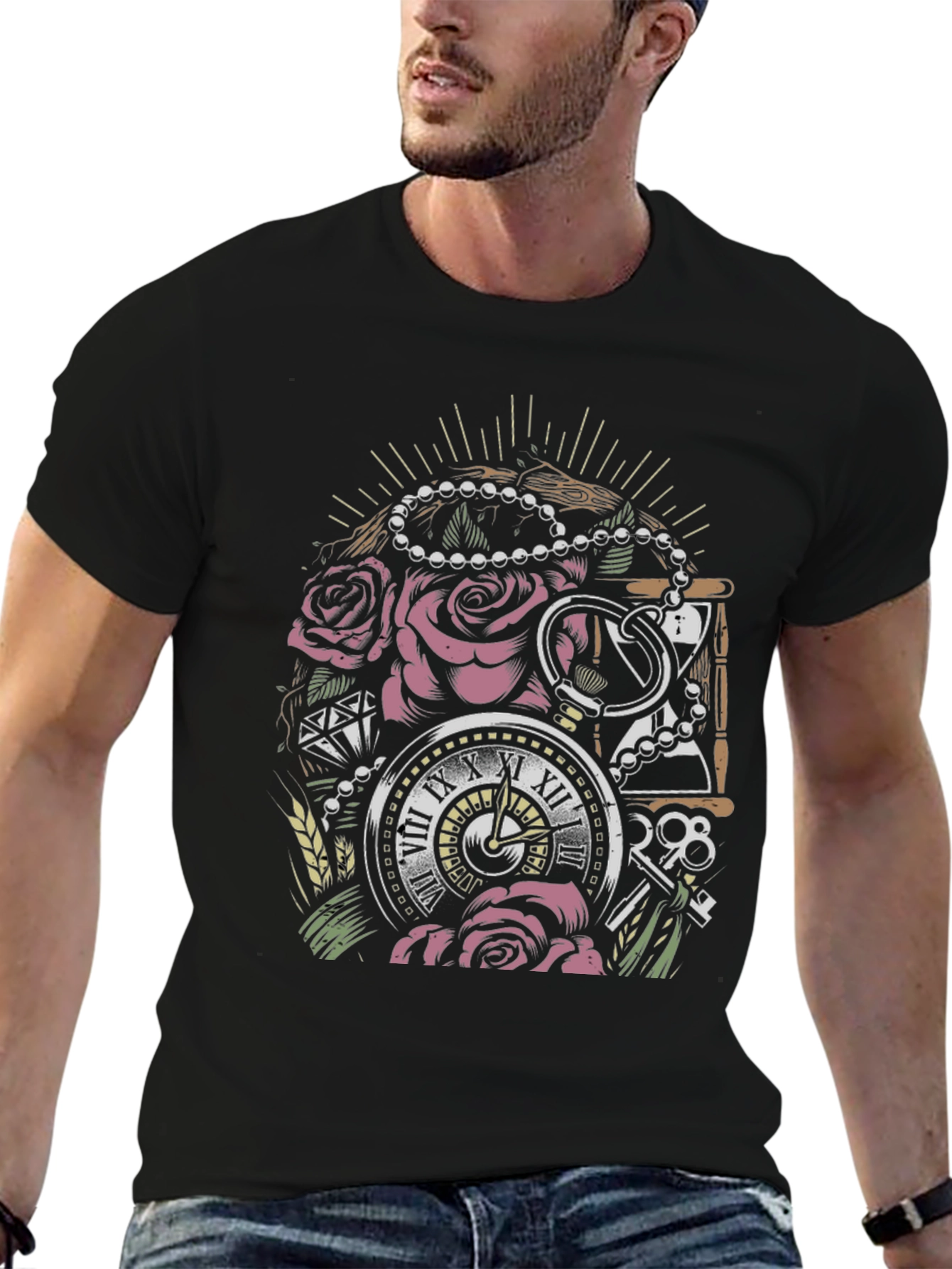 Pocket Watch Roses Graphic T-Shirt