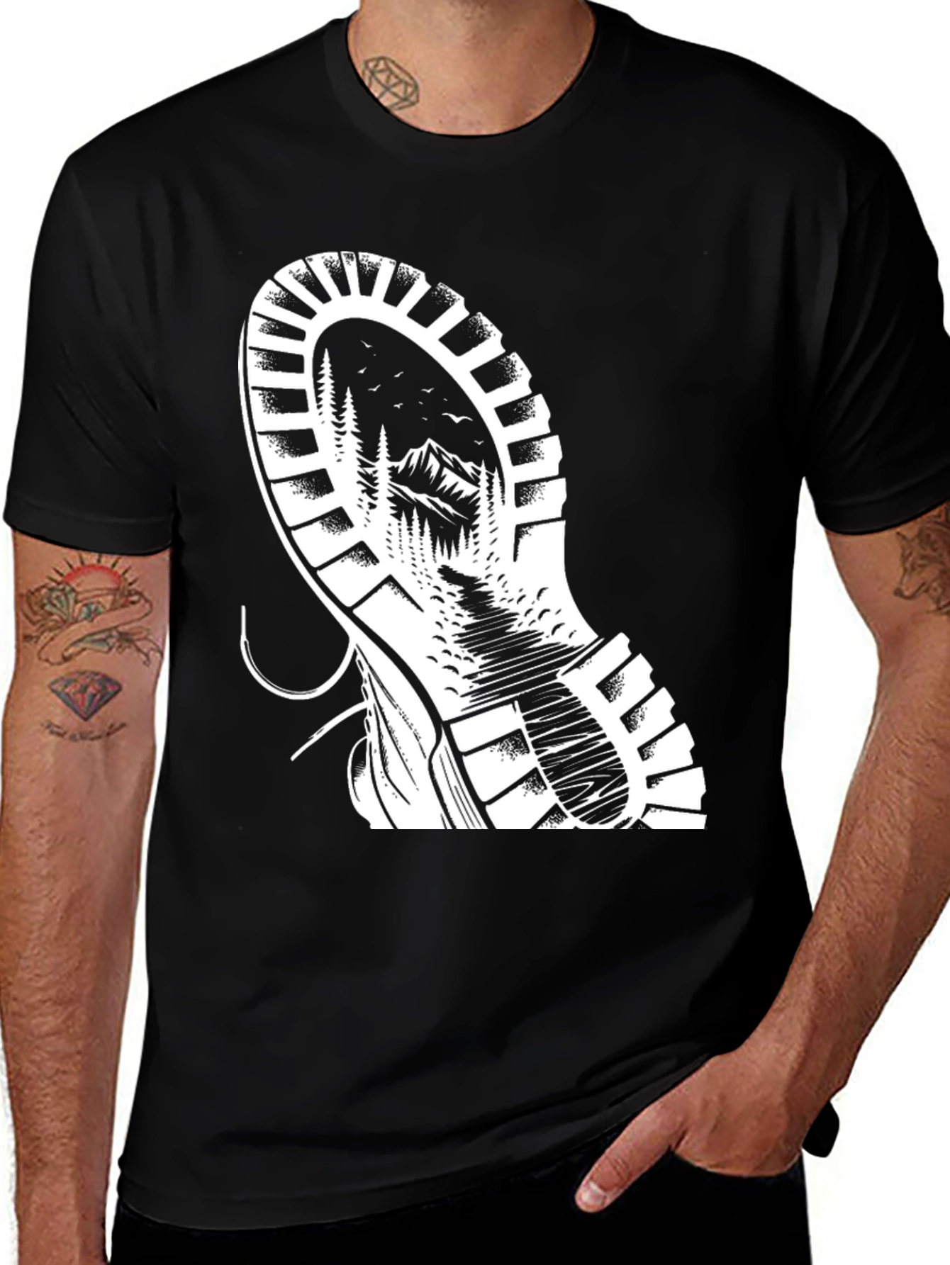 Nature Boot Print Graphic Tee - Black