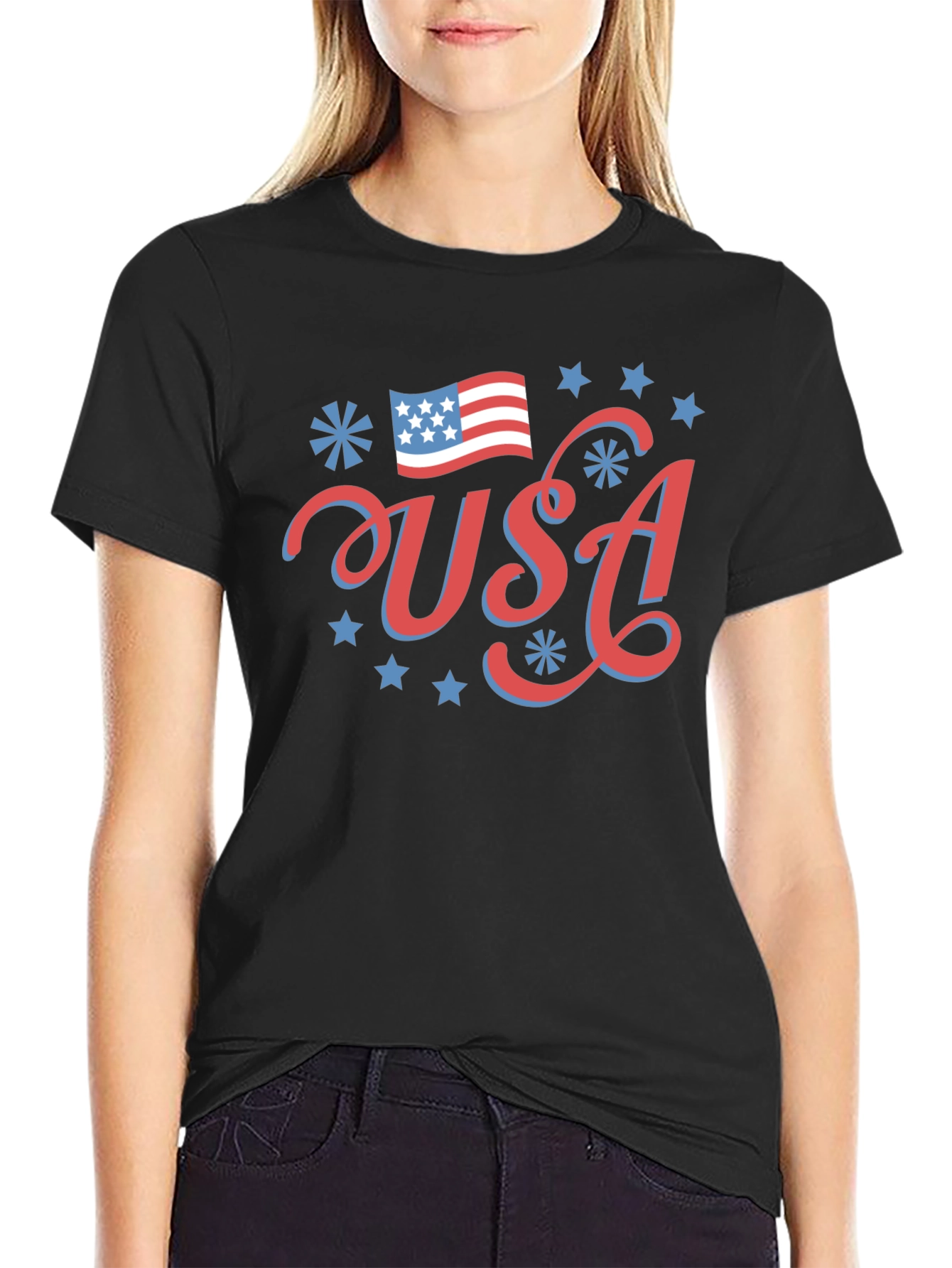 Patriotic USA Graphic Tee - Black