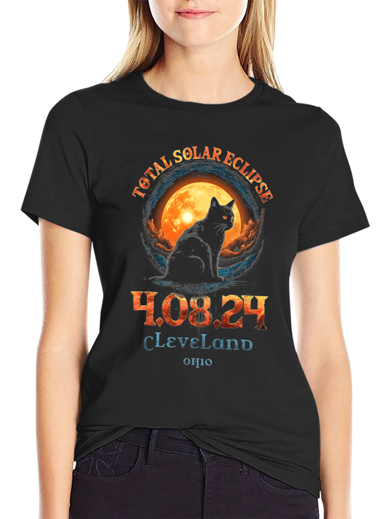Total Solar Eclipse 2024 Cat T-Shirt