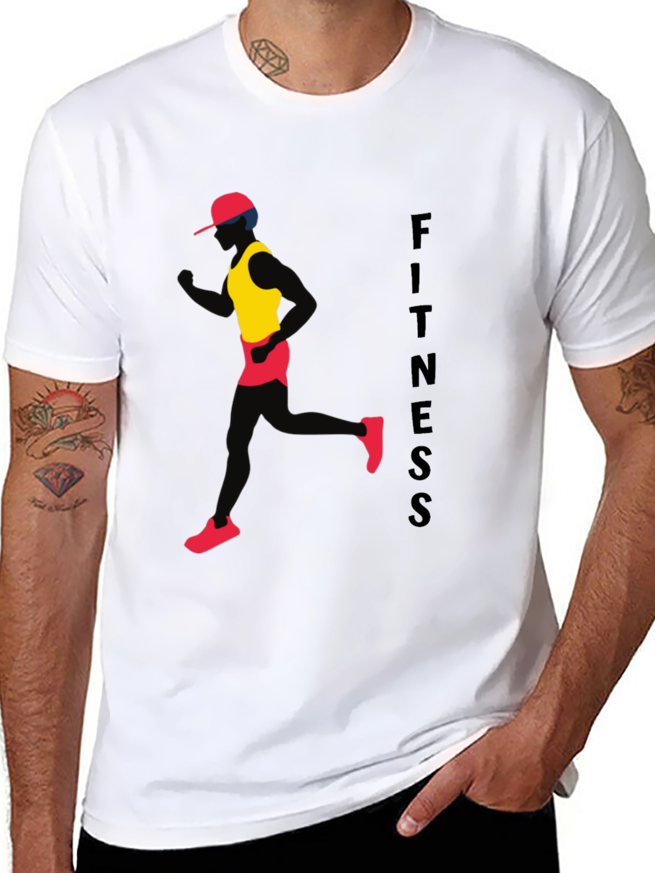 Fitness Black T-Shirt Running Man Design