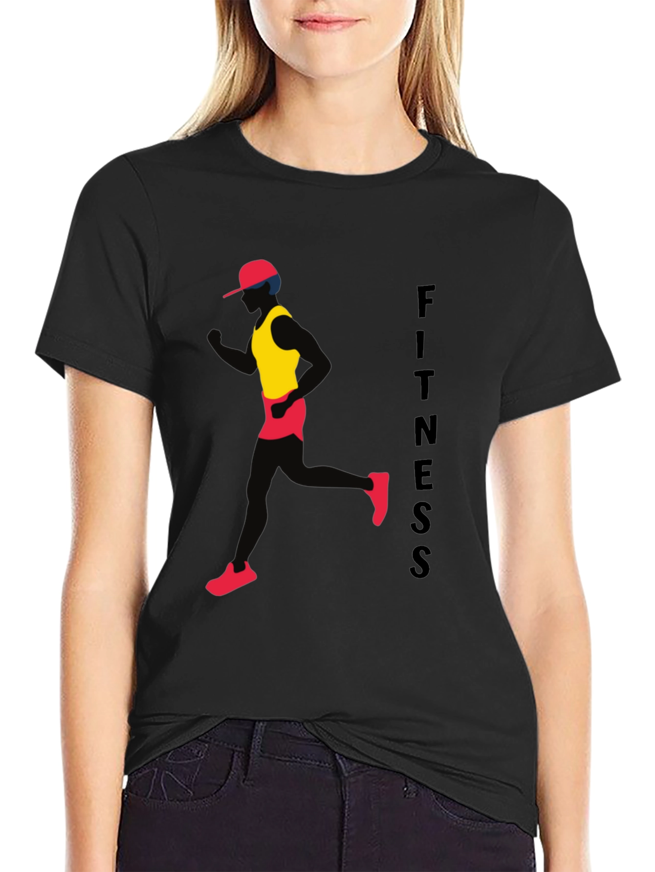 Fitness Black T-Shirt Running Man Design