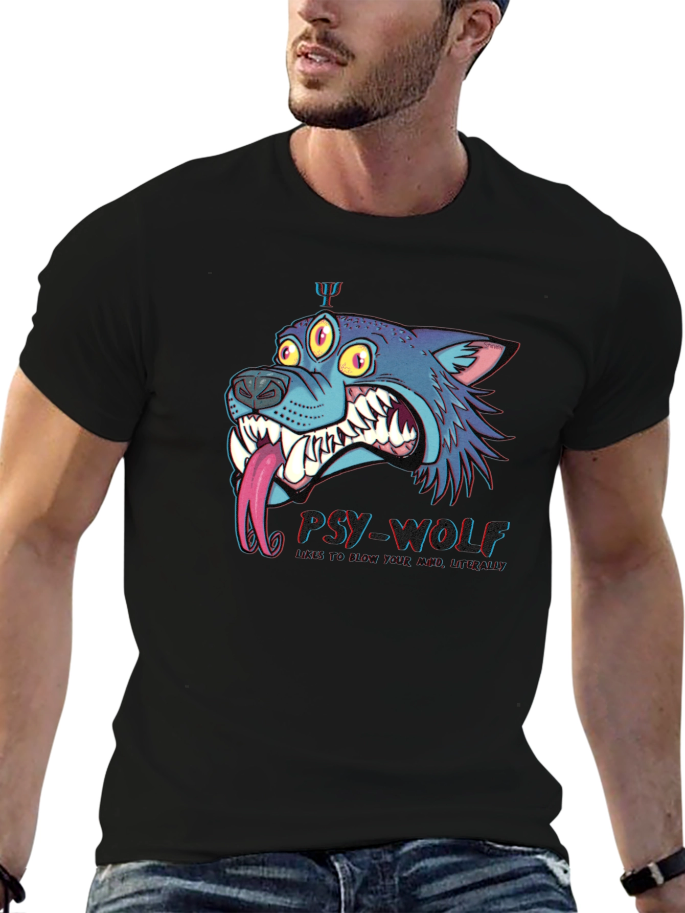 Psy-Wolf Graphic T-Shirt - Unique & Edgy Design