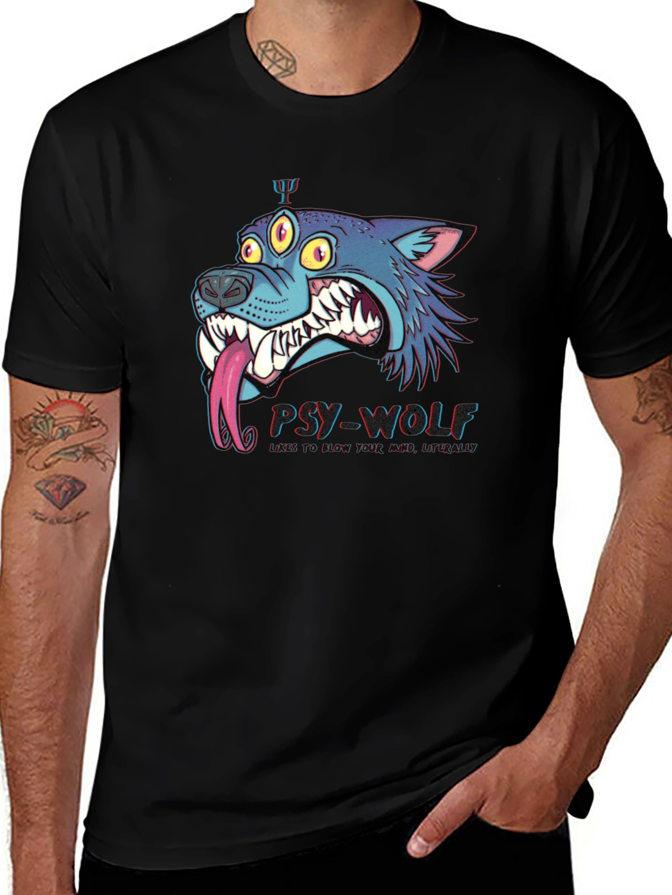 Psy-Wolf Graphic T-Shirt - Unique & Edgy Design