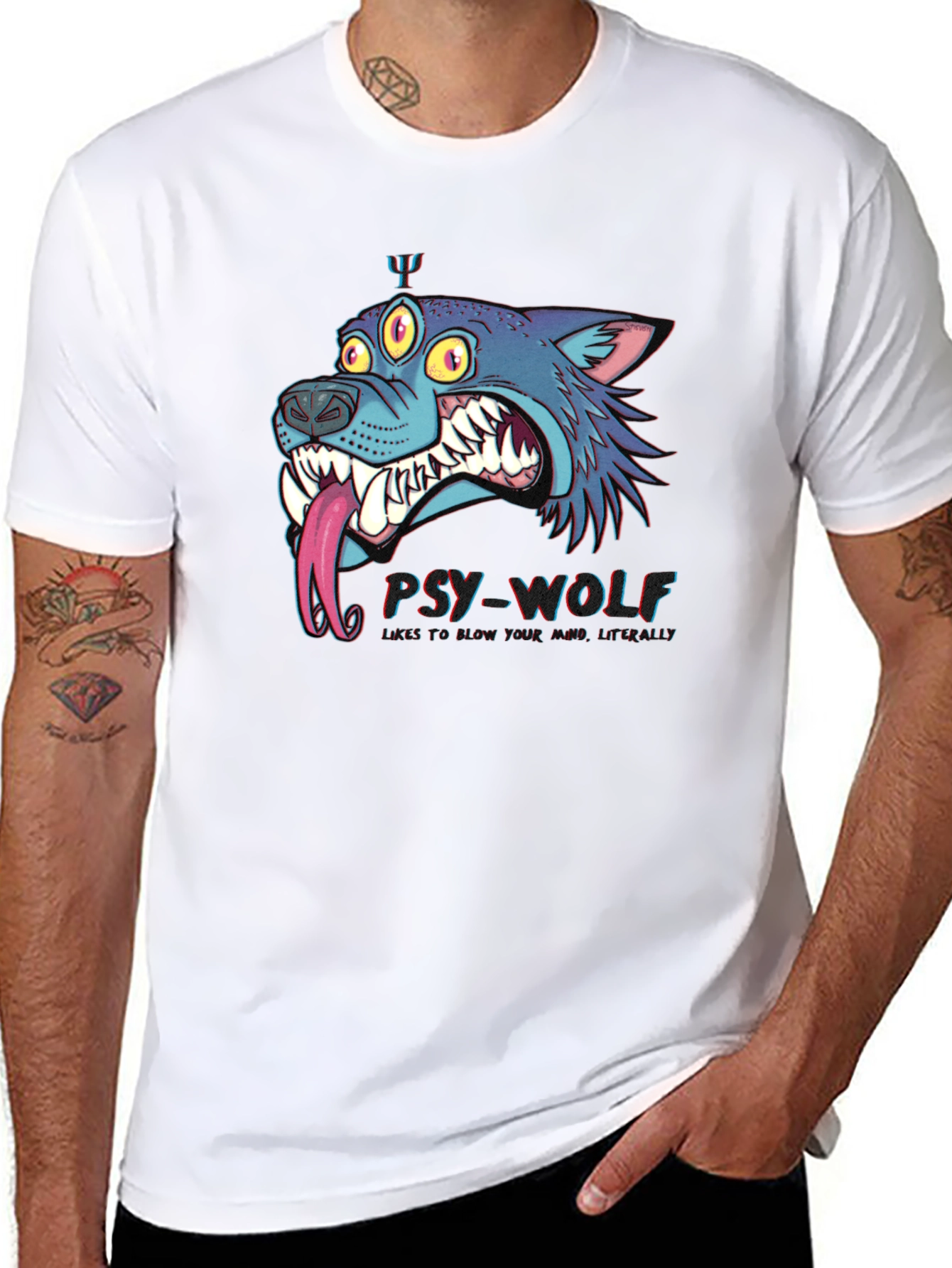 Psy-Wolf Graphic T-Shirt - Unique & Edgy Design