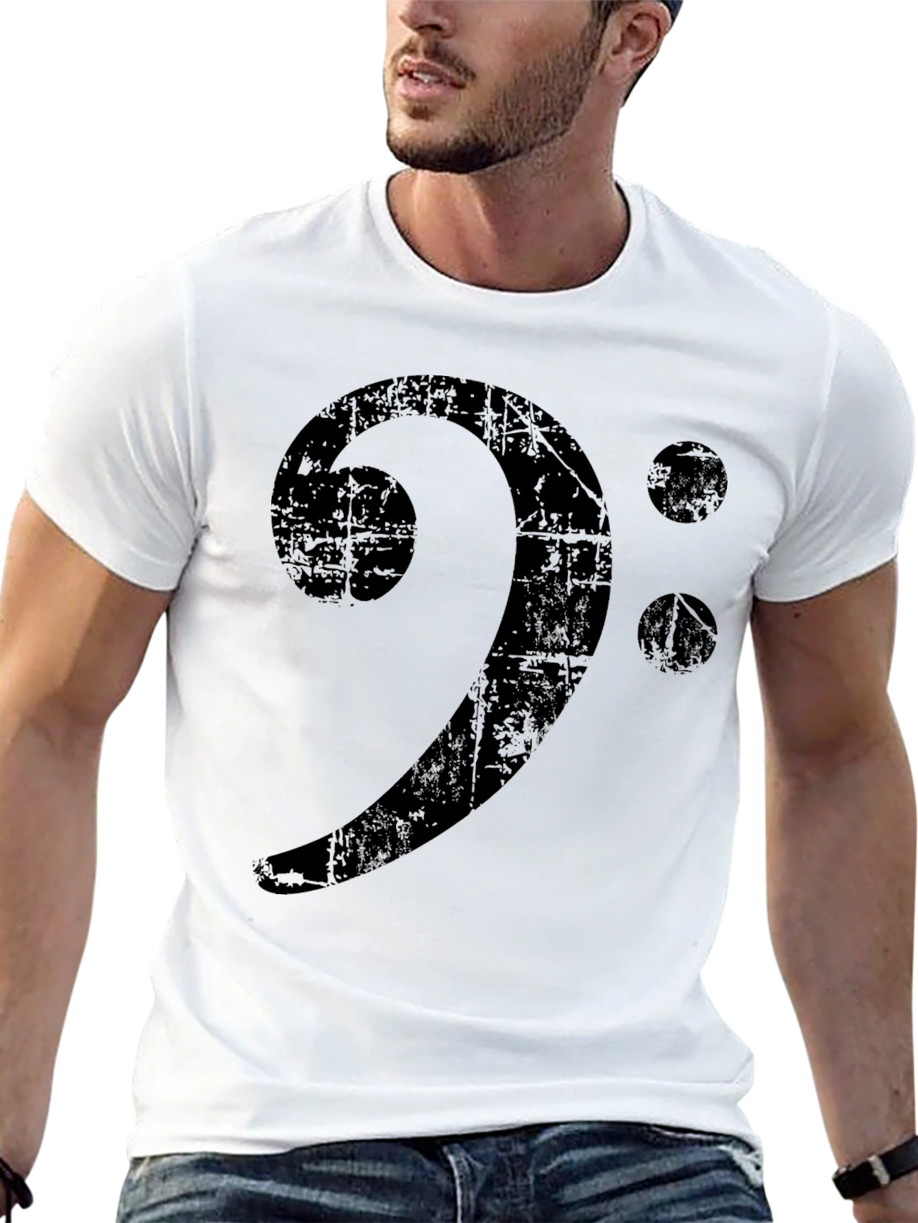 Bass Clef Distressed Graphic T-Shirt