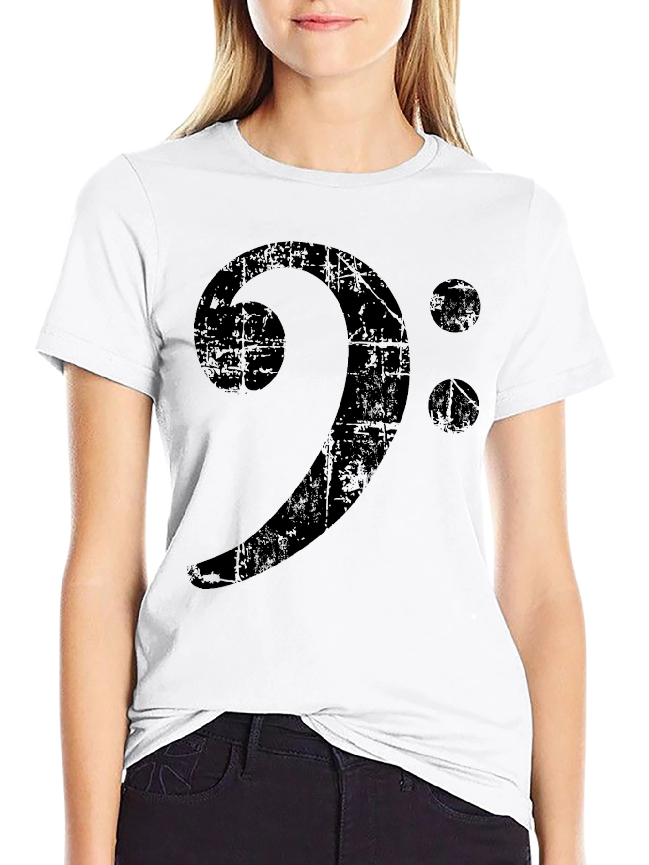 Bass Clef Distressed Graphic T-Shirt