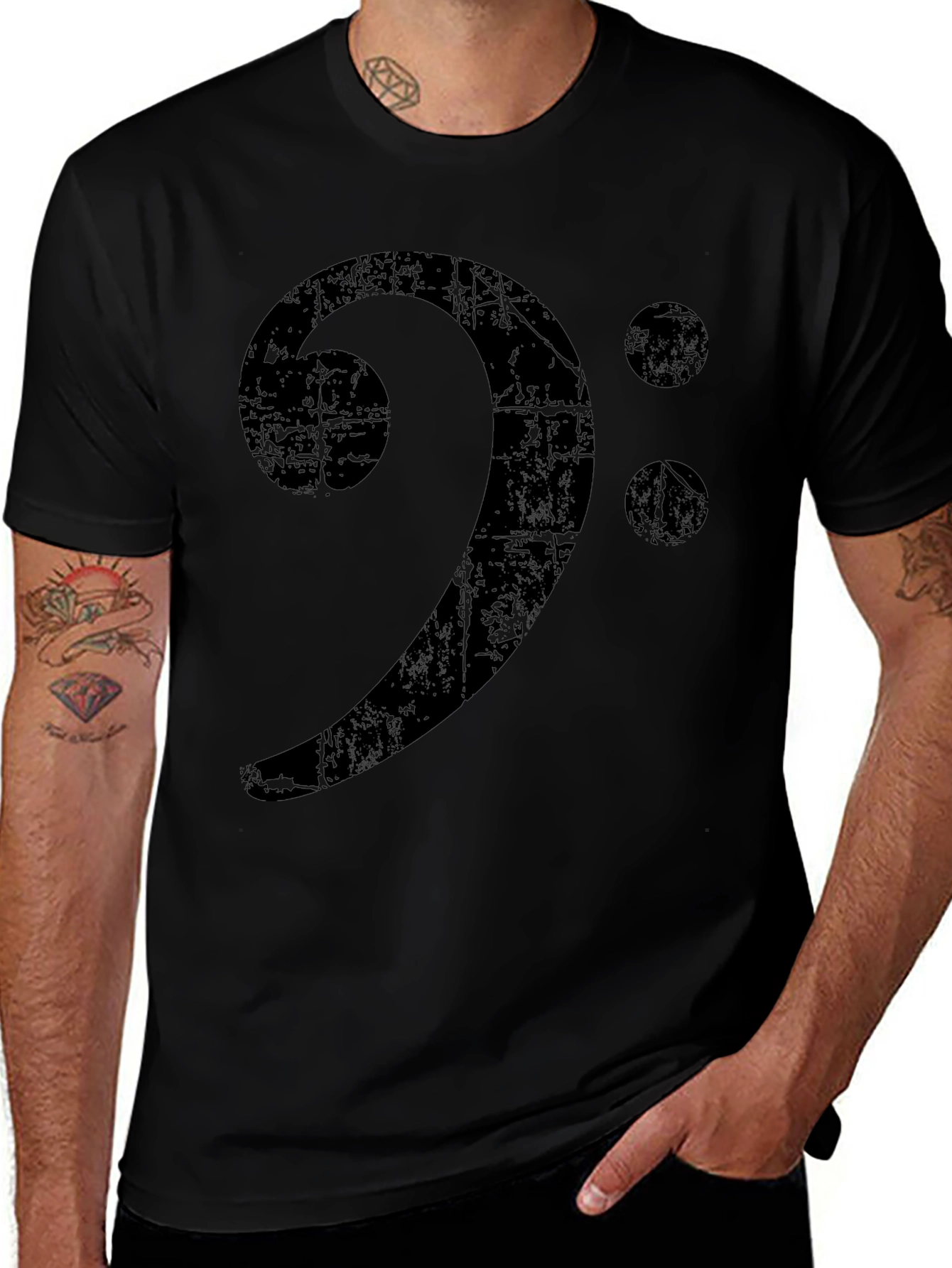 Bass Clef Distressed Graphic T-Shirt
