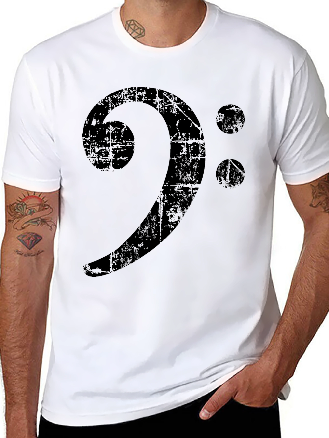 Bass Clef Distressed Graphic T-Shirt
