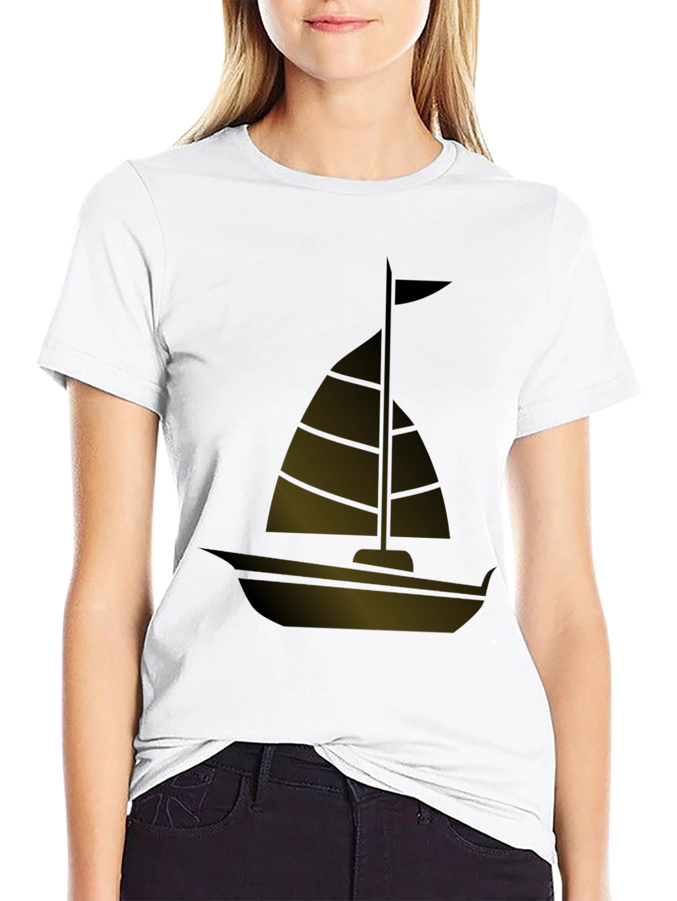 Sailing Boat Graphic Tee - Black Casual T-Shirt