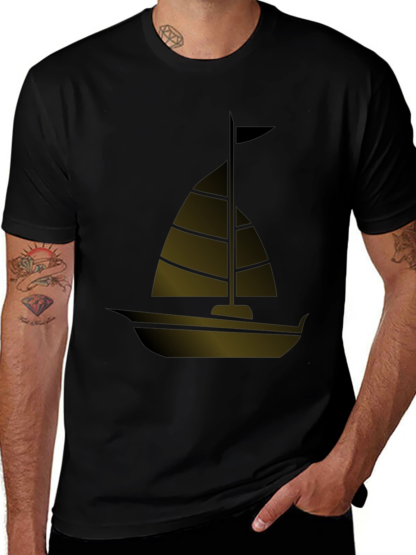 Sailing Boat Graphic Tee - Black Casual T-Shirt