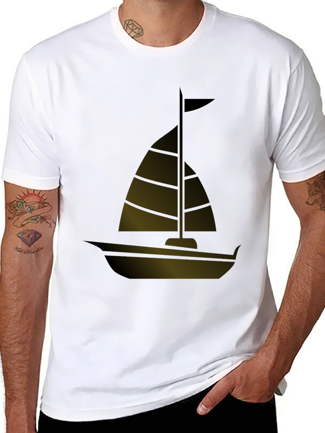 Sailing Boat Graphic Tee - Black Casual T-Shirt
