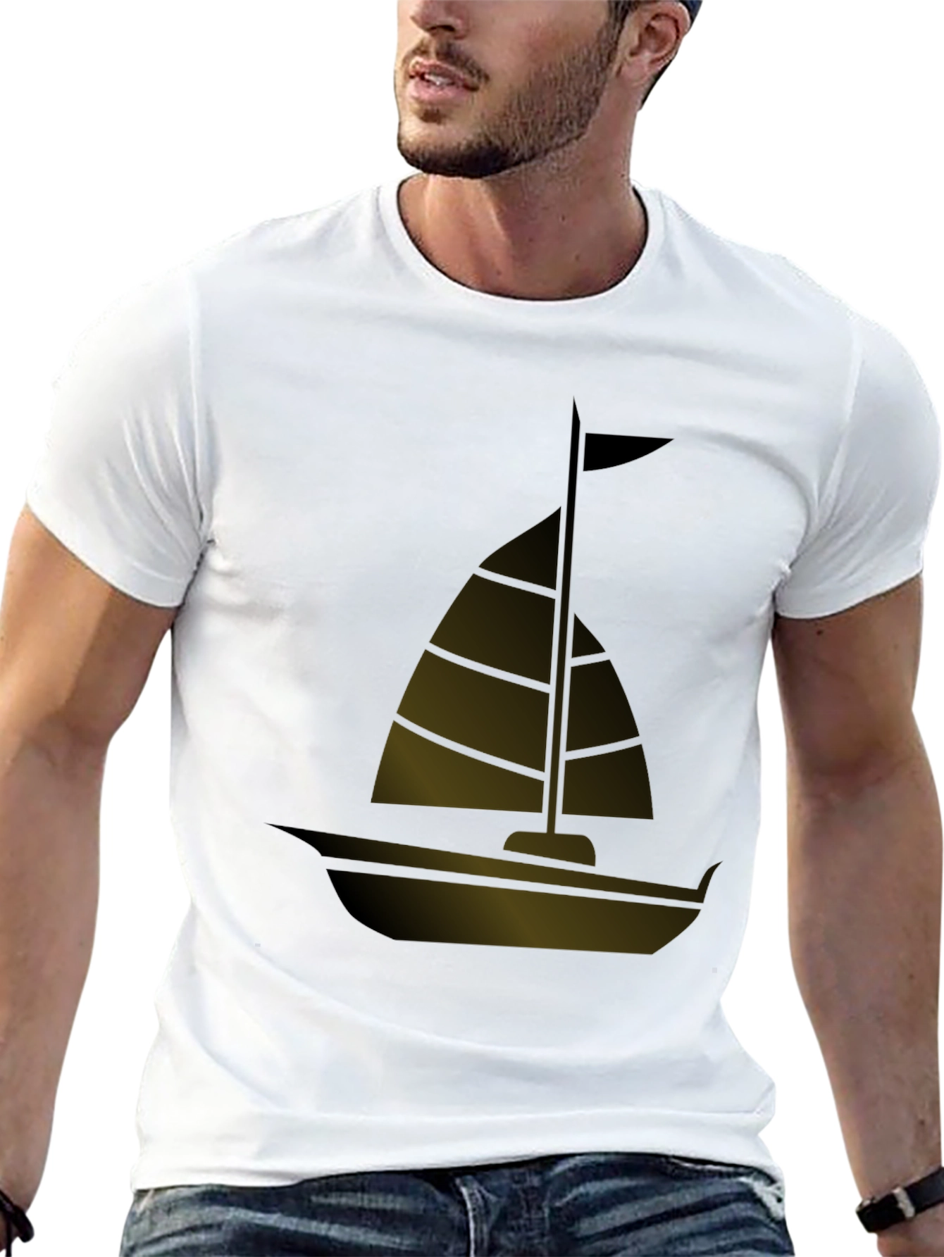 Sailing Boat Graphic Tee - Black Casual T-Shirt