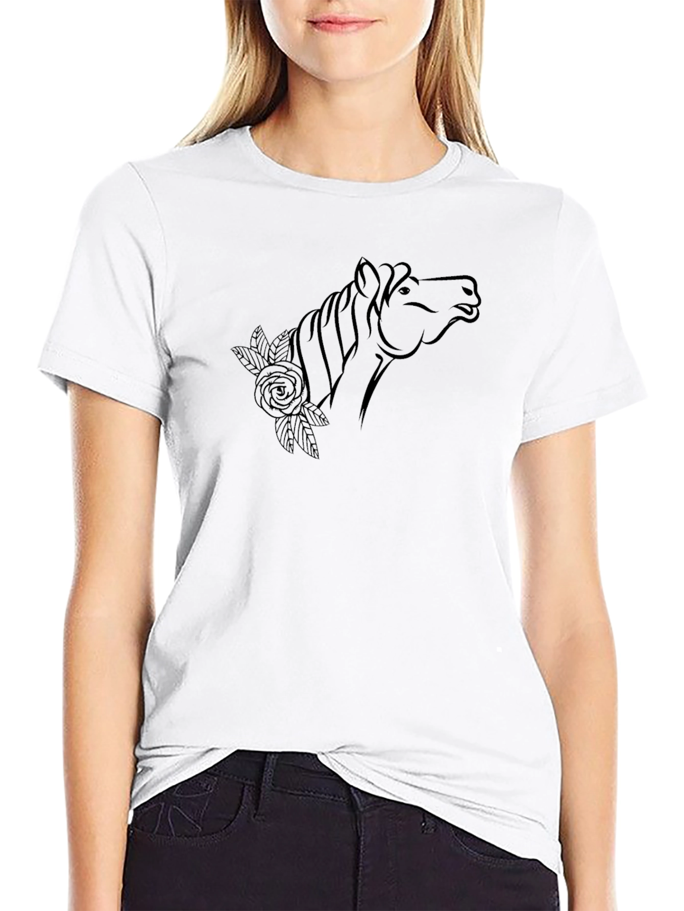 Horse & Rose Graphic Tee - Black T-Shirt