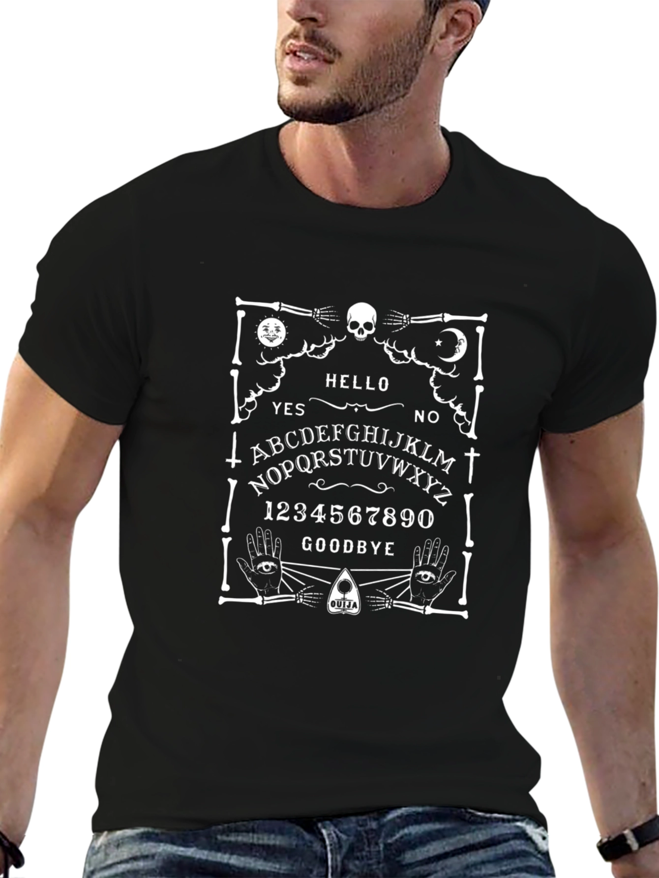 Ouija Board T-Shirt - Goth Spooky Skeleton Design