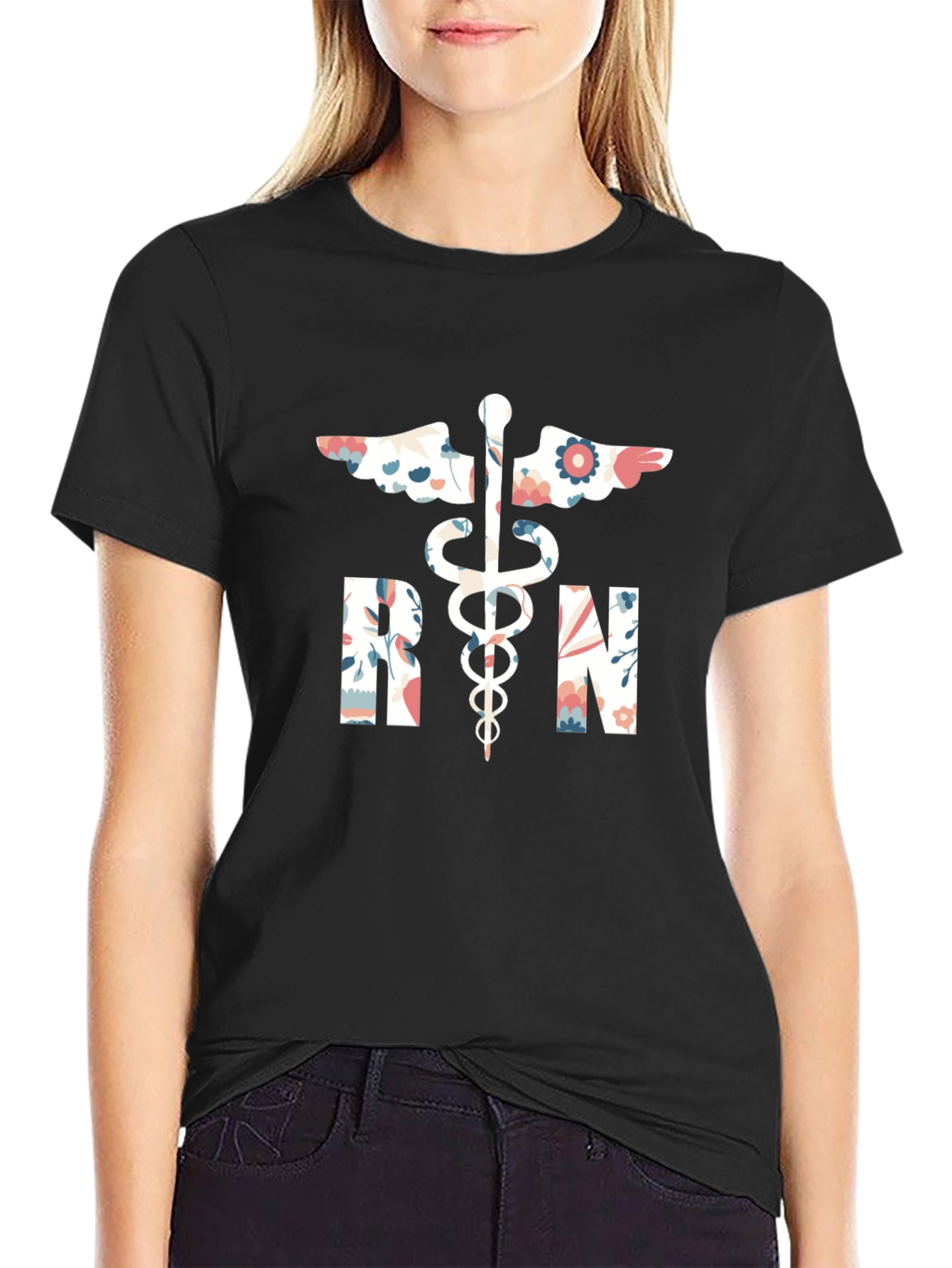 Floral RN Graphic Tee - Registered Nurse Shirt