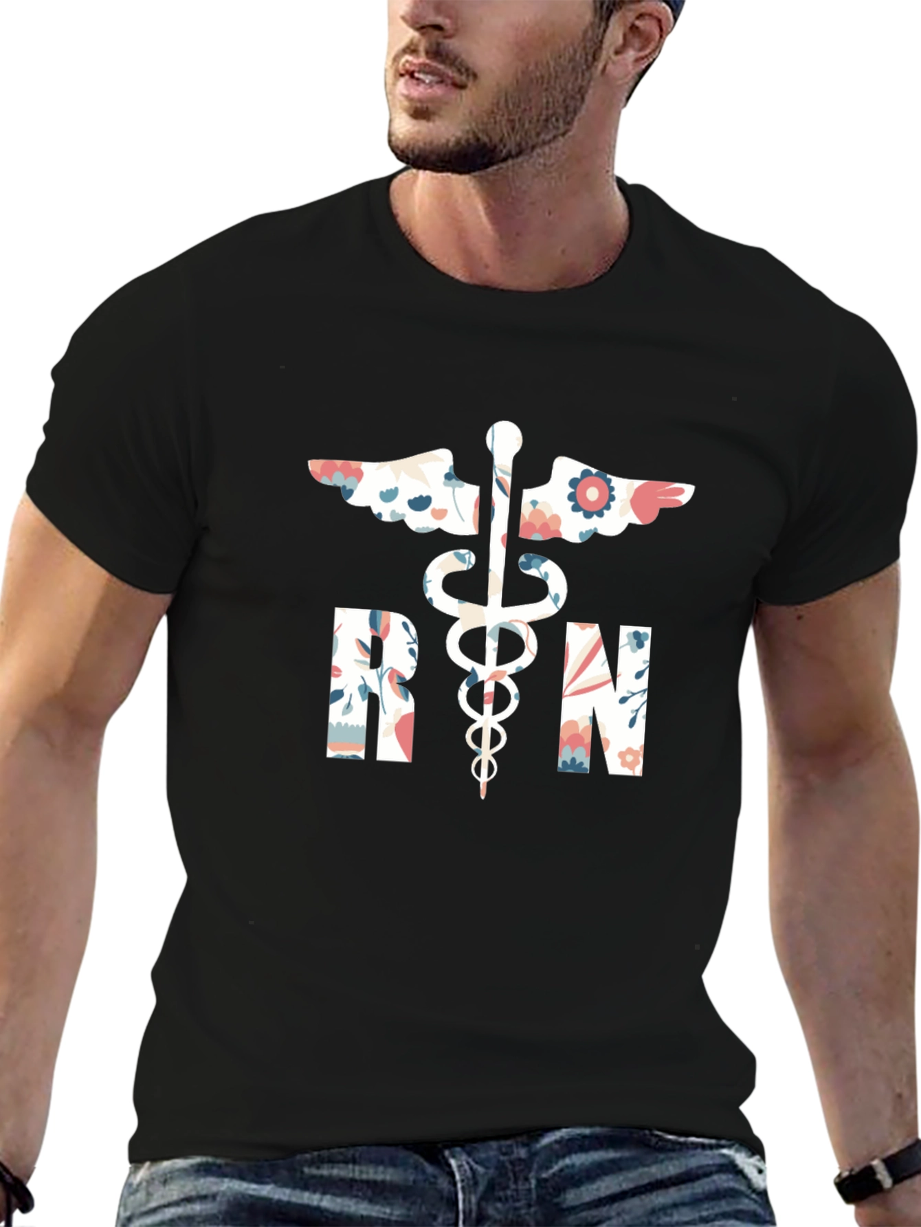 Floral RN Graphic Tee - Registered Nurse Shirt