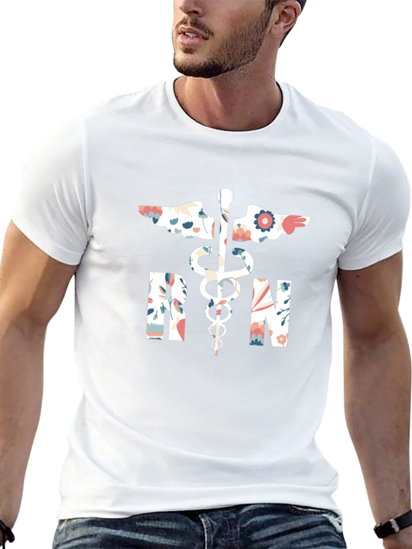 Floral RN Graphic Tee - Registered Nurse Shirt