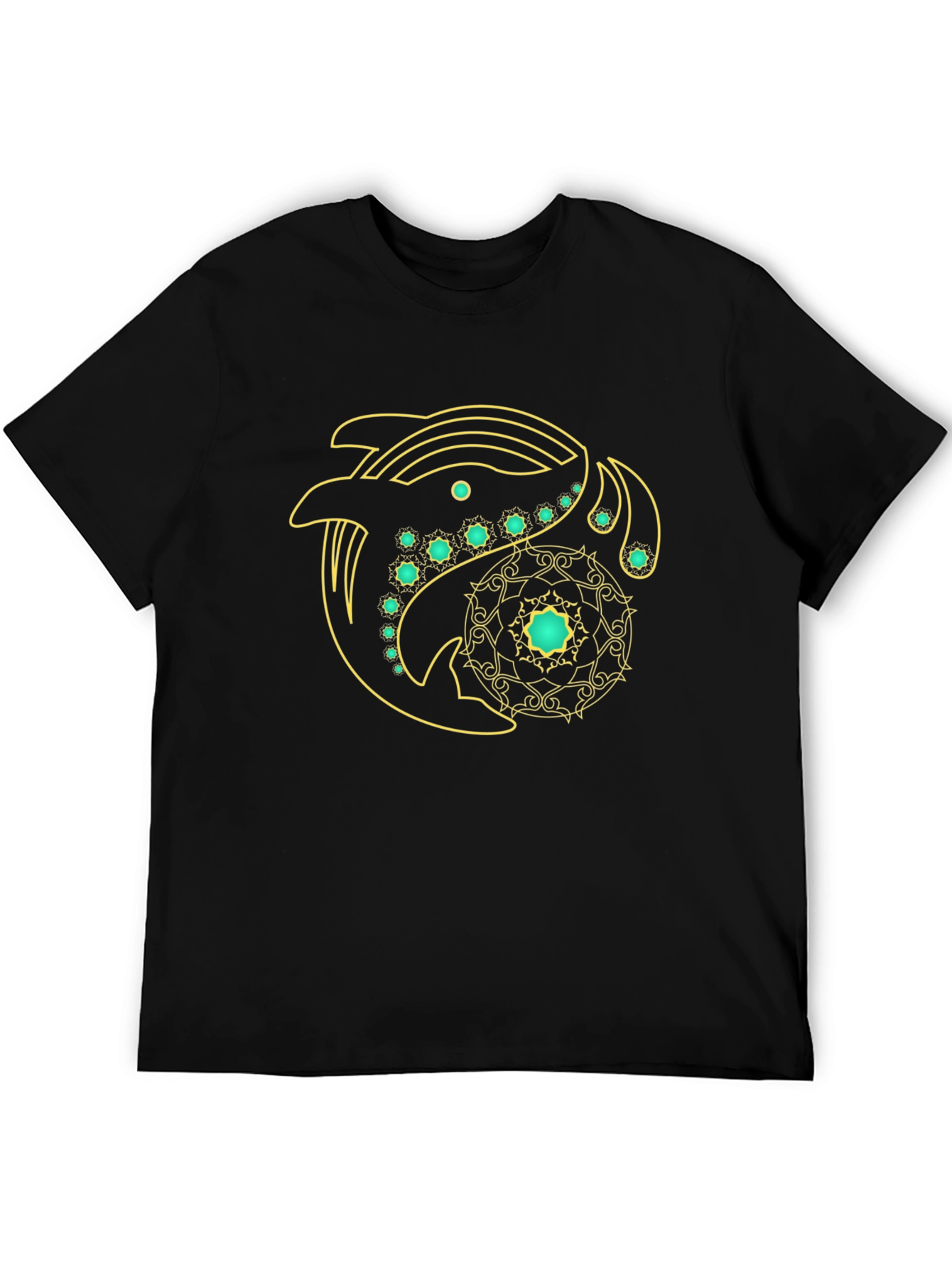 Black T-Shirt with Dolphin Mandala Graphic