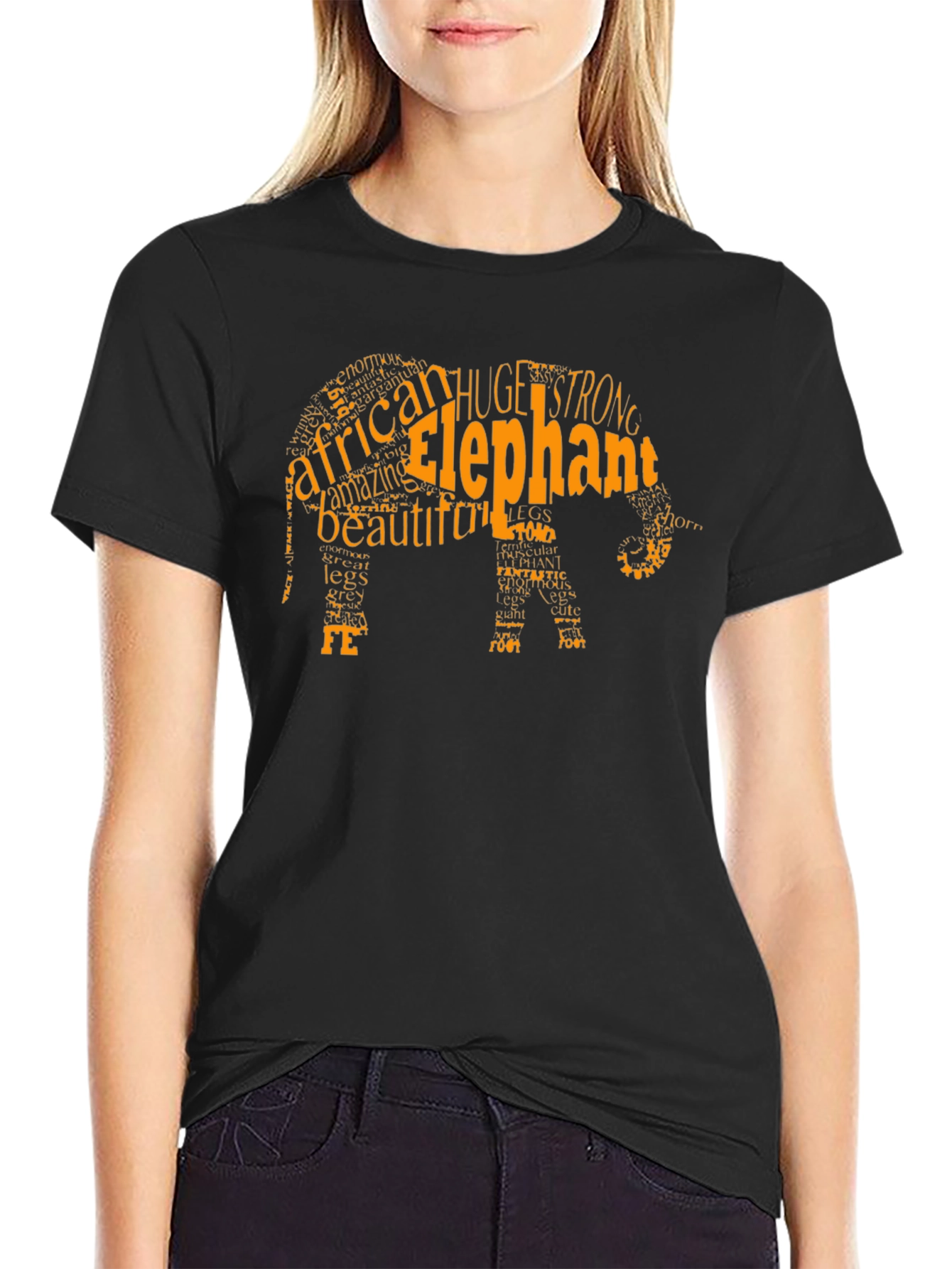 Elephant Word Art Mens Black T-Shirt